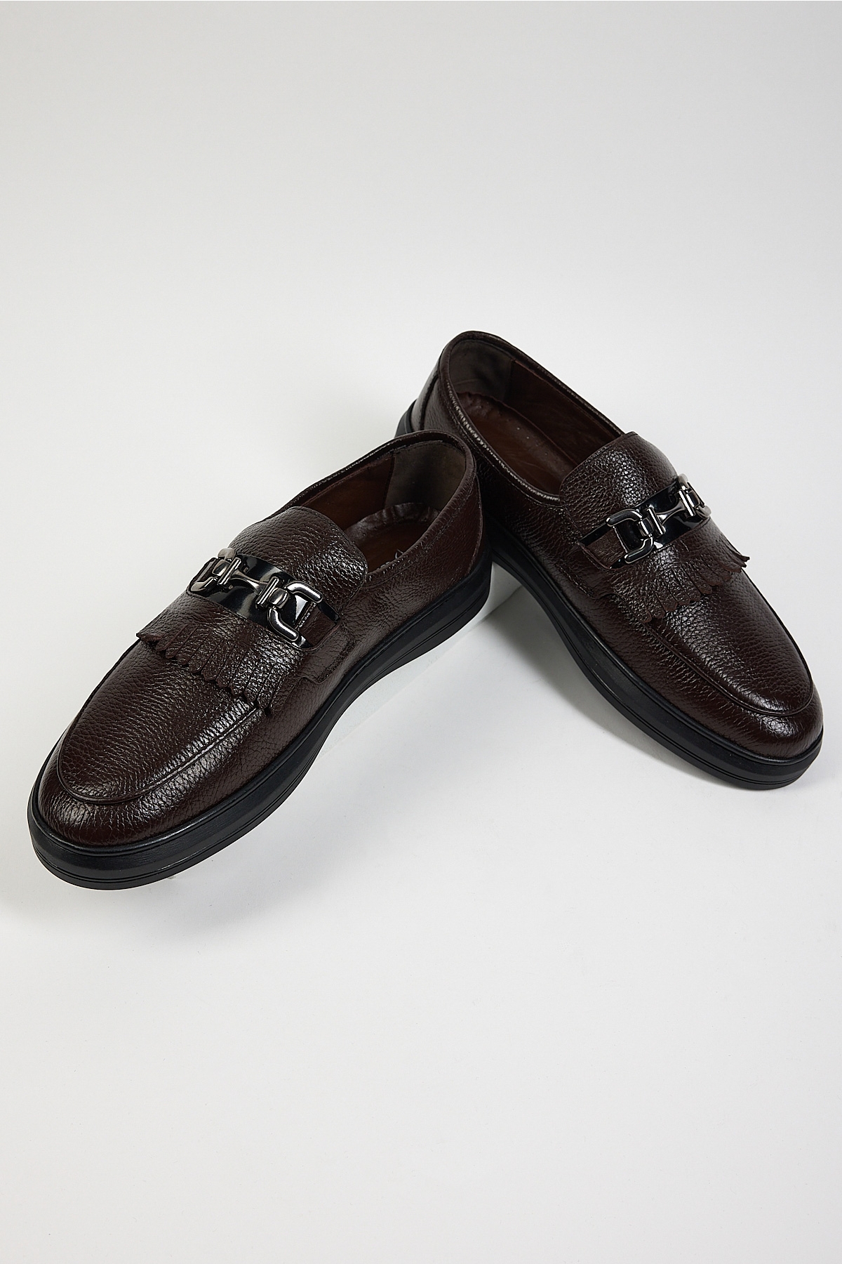 Erkek Kahve Rahat Kalıp Hakiki Deri Püsküllü Tokalı Loafer - Görsel 5