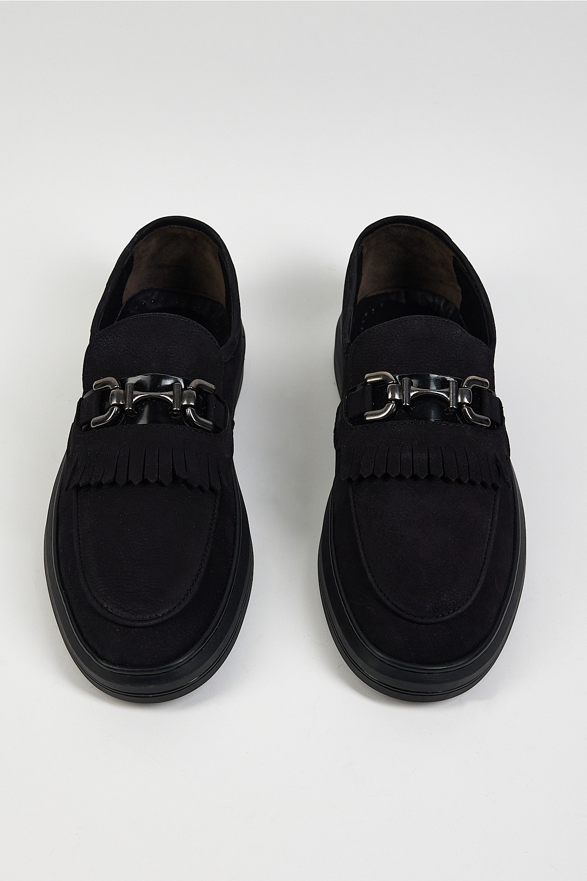 Erkek Siyah Süet Rahat Kalıp Hakiki Deri Püsküllü Tokalı Loafer - Görsel 3