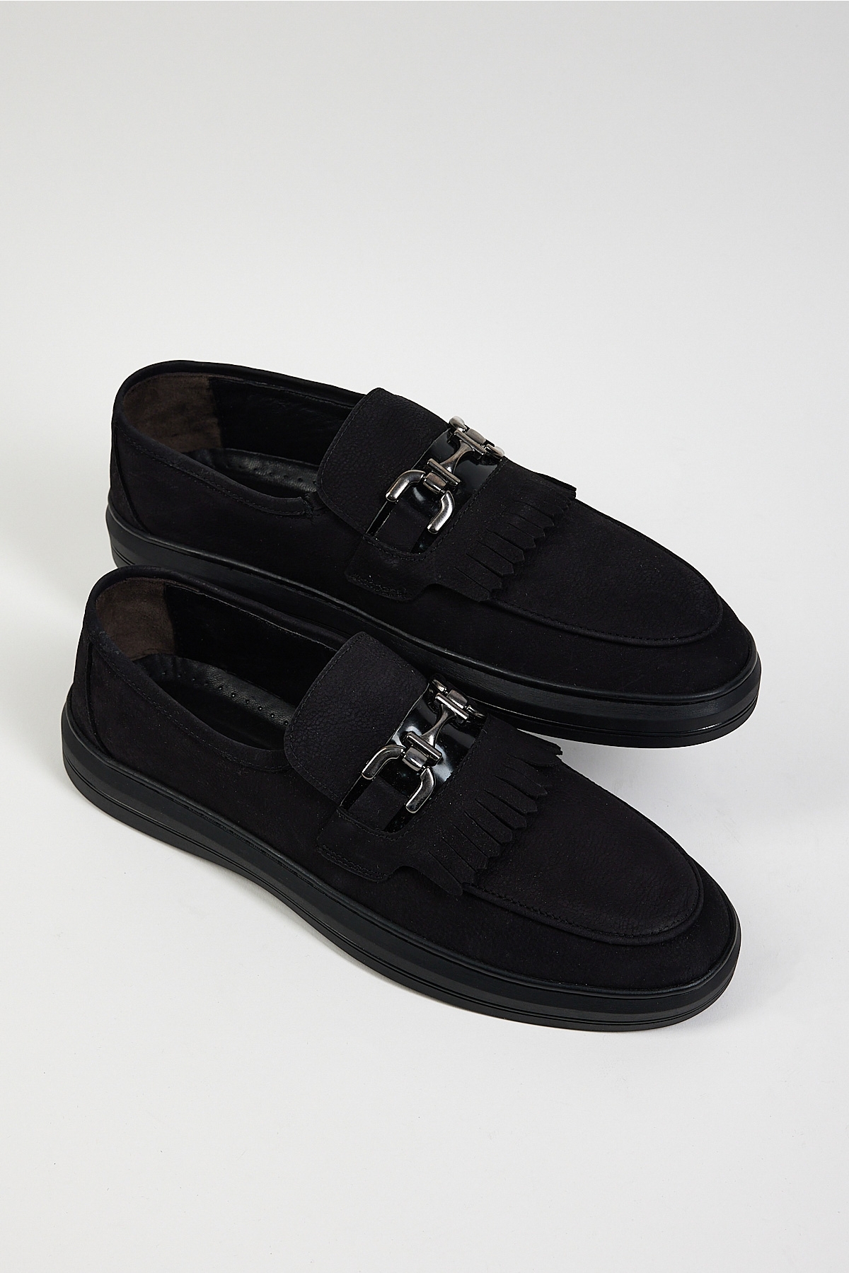Erkek Siyah Süet Rahat Kalıp Hakiki Deri Püsküllü Tokalı Loafer - Görsel 4