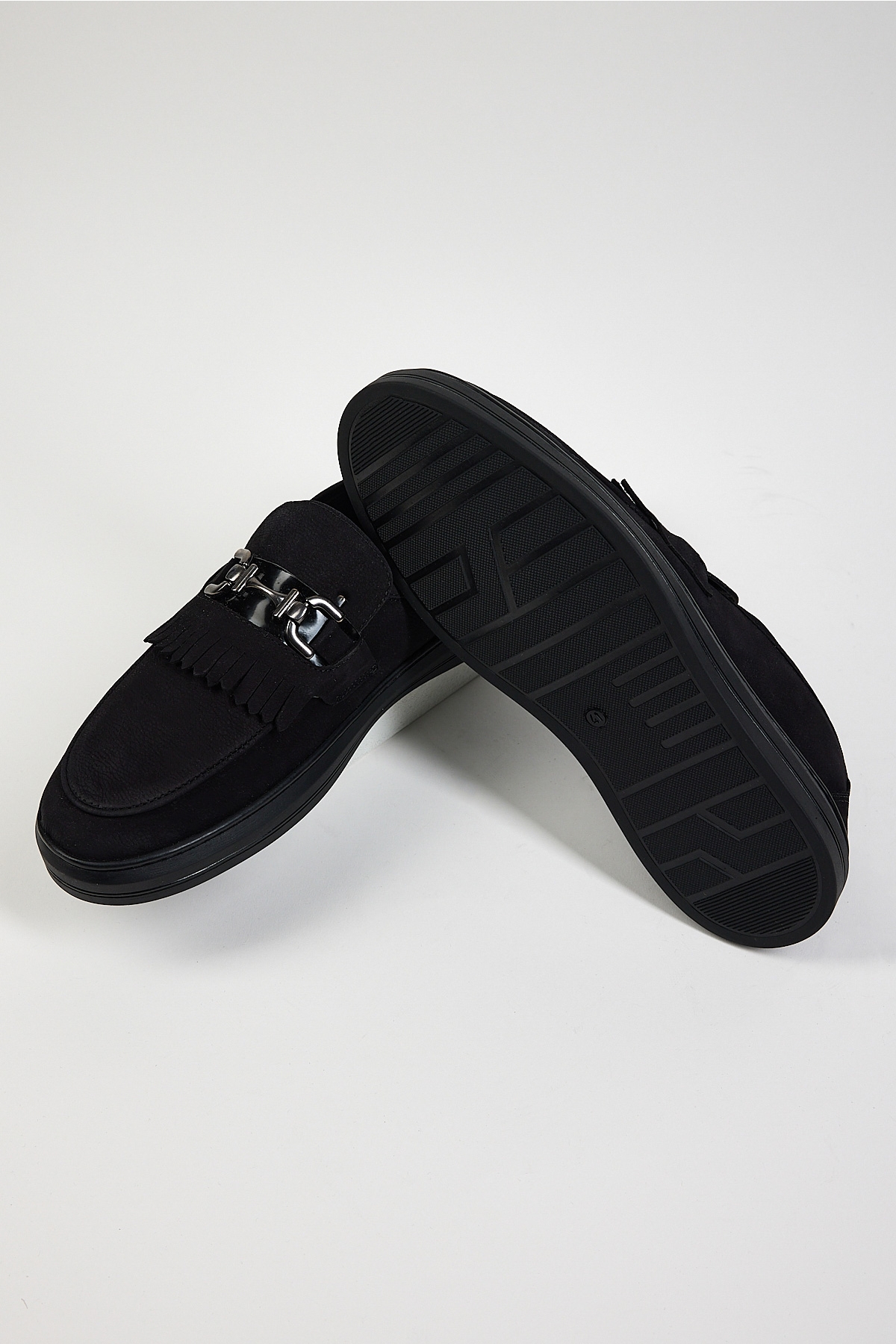 Erkek Siyah Süet Rahat Kalıp Hakiki Deri Püsküllü Tokalı Loafer - Görsel 6