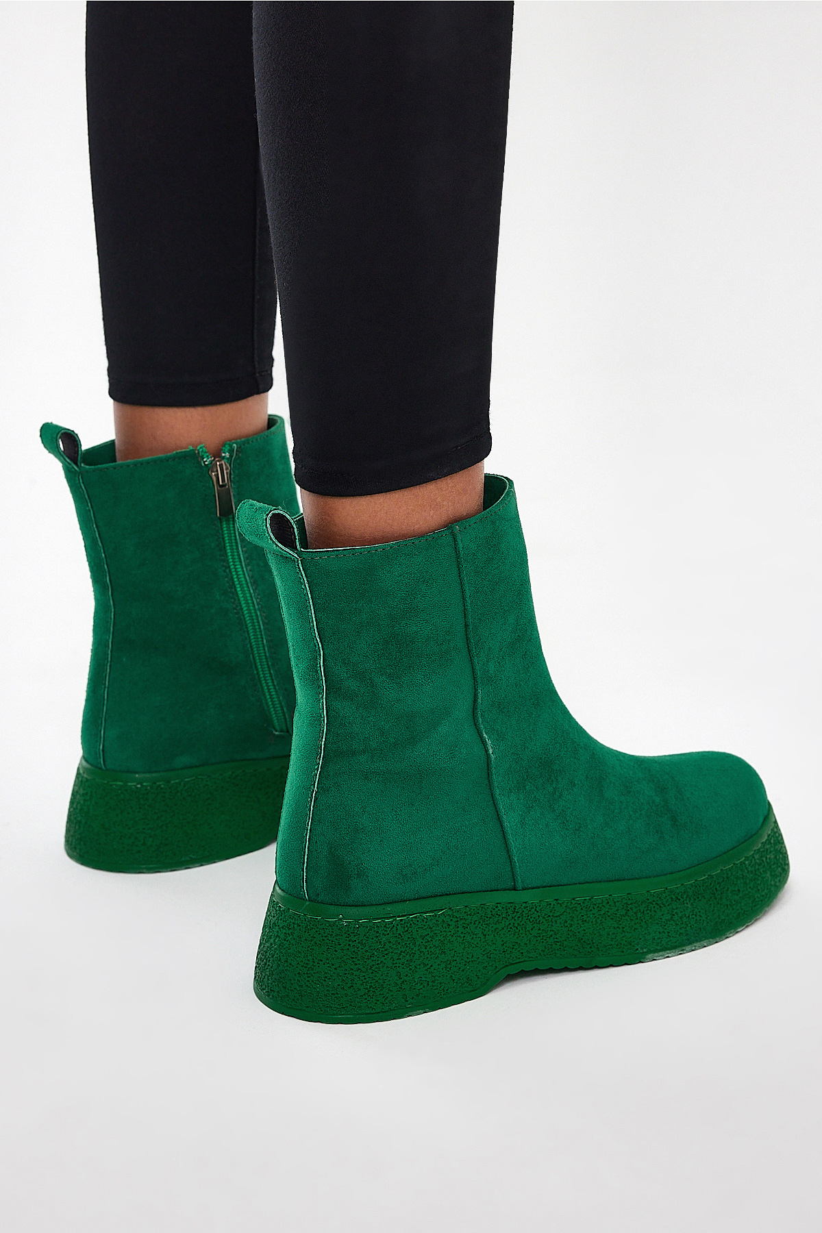 Kadın Yeşil Süet Yüksek Poli Taban Fermuarlı Süet Bot - Görsel 5