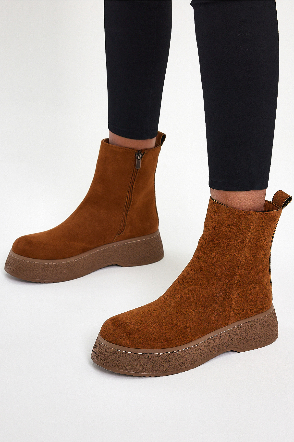 Kadın Taba Süet Yüksek Poli Taban Fermuarlı Süet Bot - Görsel 2