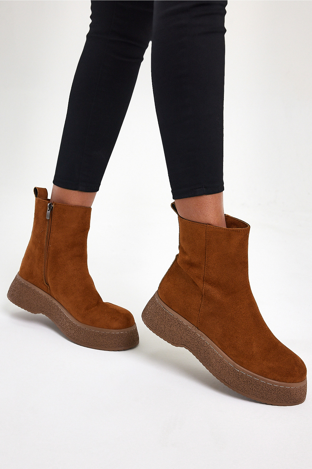 Kadın Taba Süet Yüksek Poli Taban Fermuarlı Süet Bot - Görsel 3