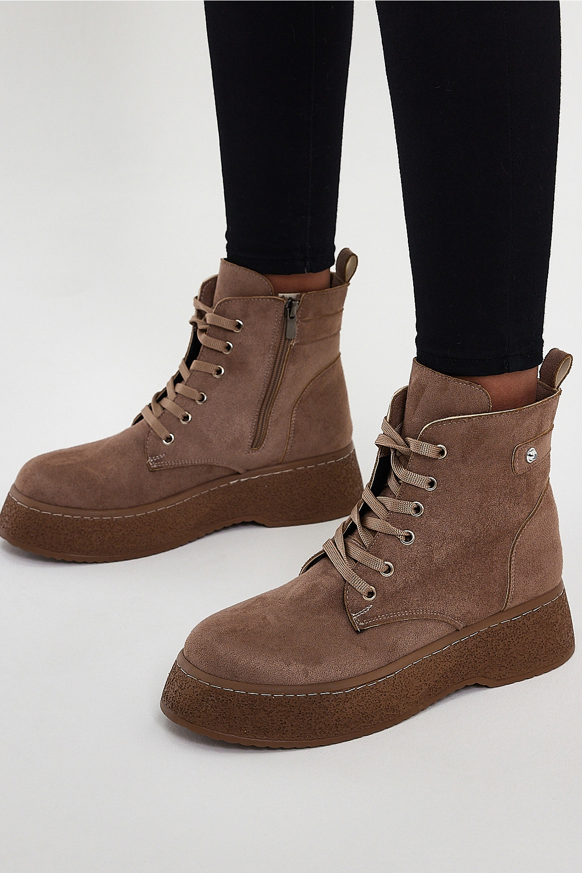 Kadın Vizon Süet Yüksek Poli Taban Bağcıklı Süet Bot - Görsel 3