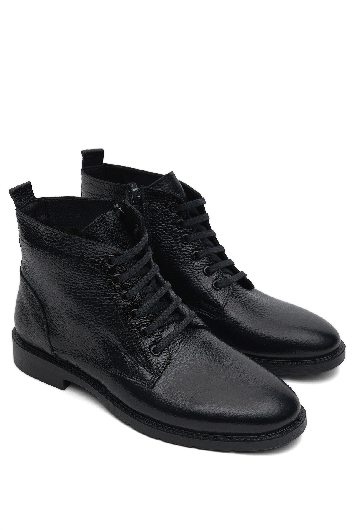 Erkek Siyah Rahat Kalıp Hakiki Deri Bağcıklı ve Fermuarlı Bot - Görsel 3