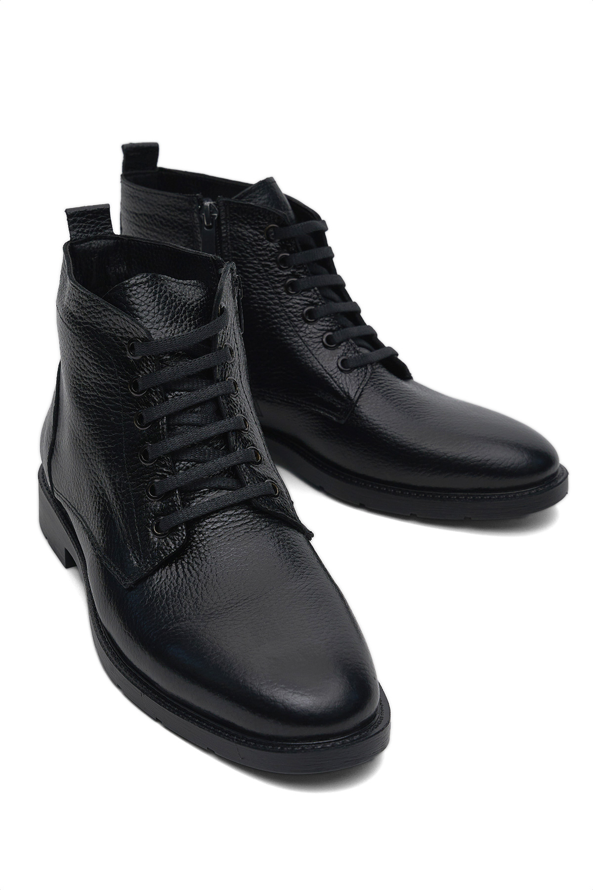 Erkek Siyah Rahat Kalıp Hakiki Deri Bağcıklı ve Fermuarlı Bot - Görsel 4
