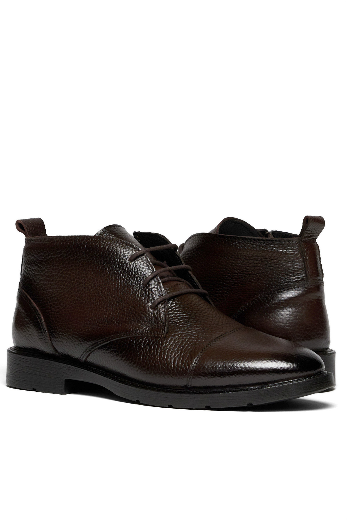 Erkek Kahve Rahat Kalıp Hakiki Deri Bağcıklı ve Fermuarlı Bot - Görsel 4