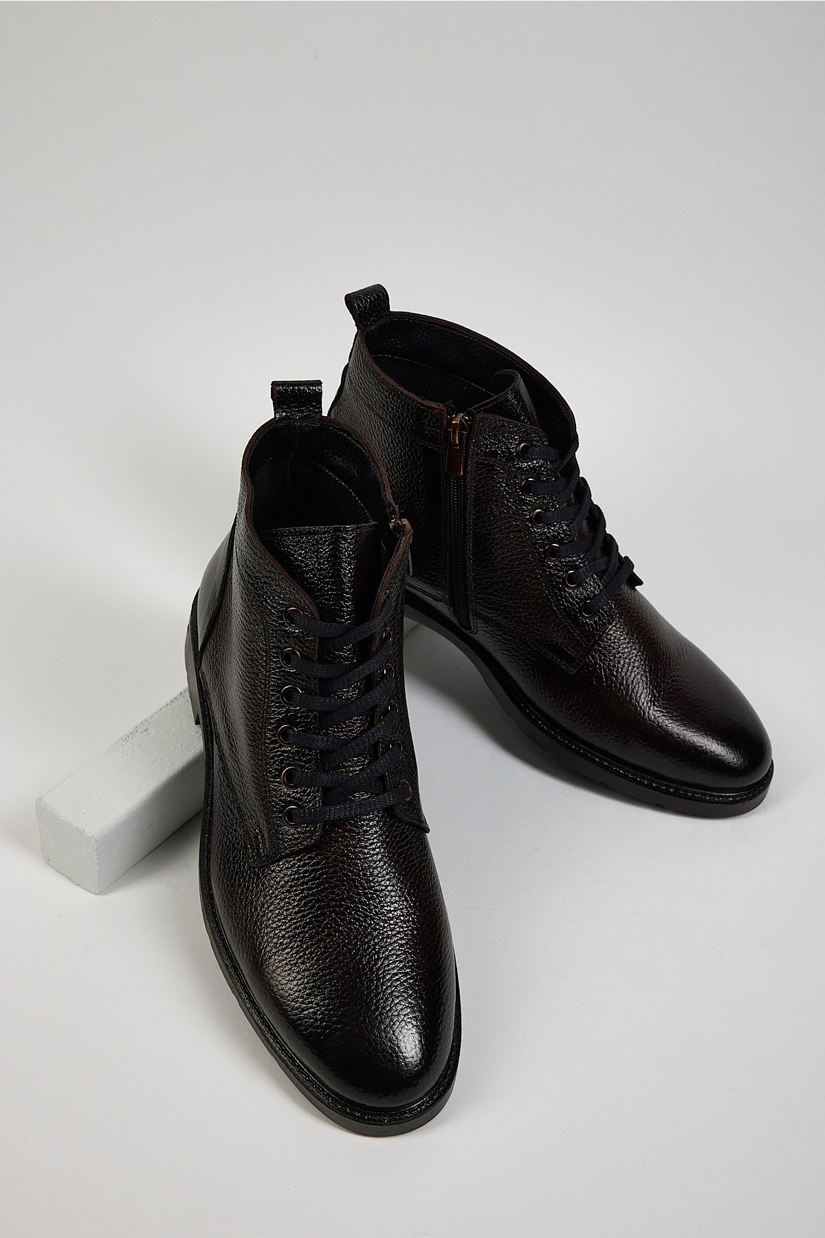 Erkek Kahve Rahat Kalıp Hakiki Deri Bağcıklı ve Fermuarlı Bot - Görsel 3