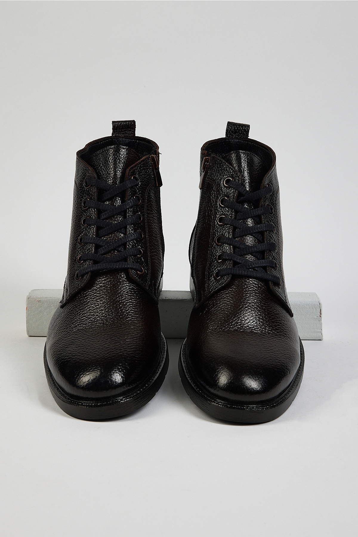 Erkek Kahve Rahat Kalıp Hakiki Deri Bağcıklı ve Fermuarlı Bot - Görsel 4