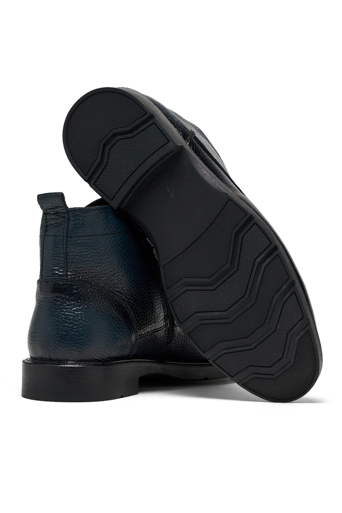 Erkek Lacivert Rahat Kalıp Hakiki Deri Bağcıklı ve Fermuarlı Bot - Görsel 5