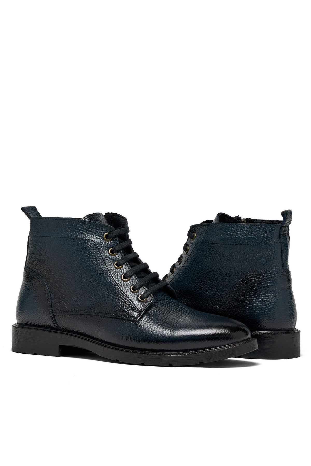 Erkek Lacivert Rahat Kalıp Hakiki Deri Bağcıklı ve Fermuarlı Bot - Görsel 6