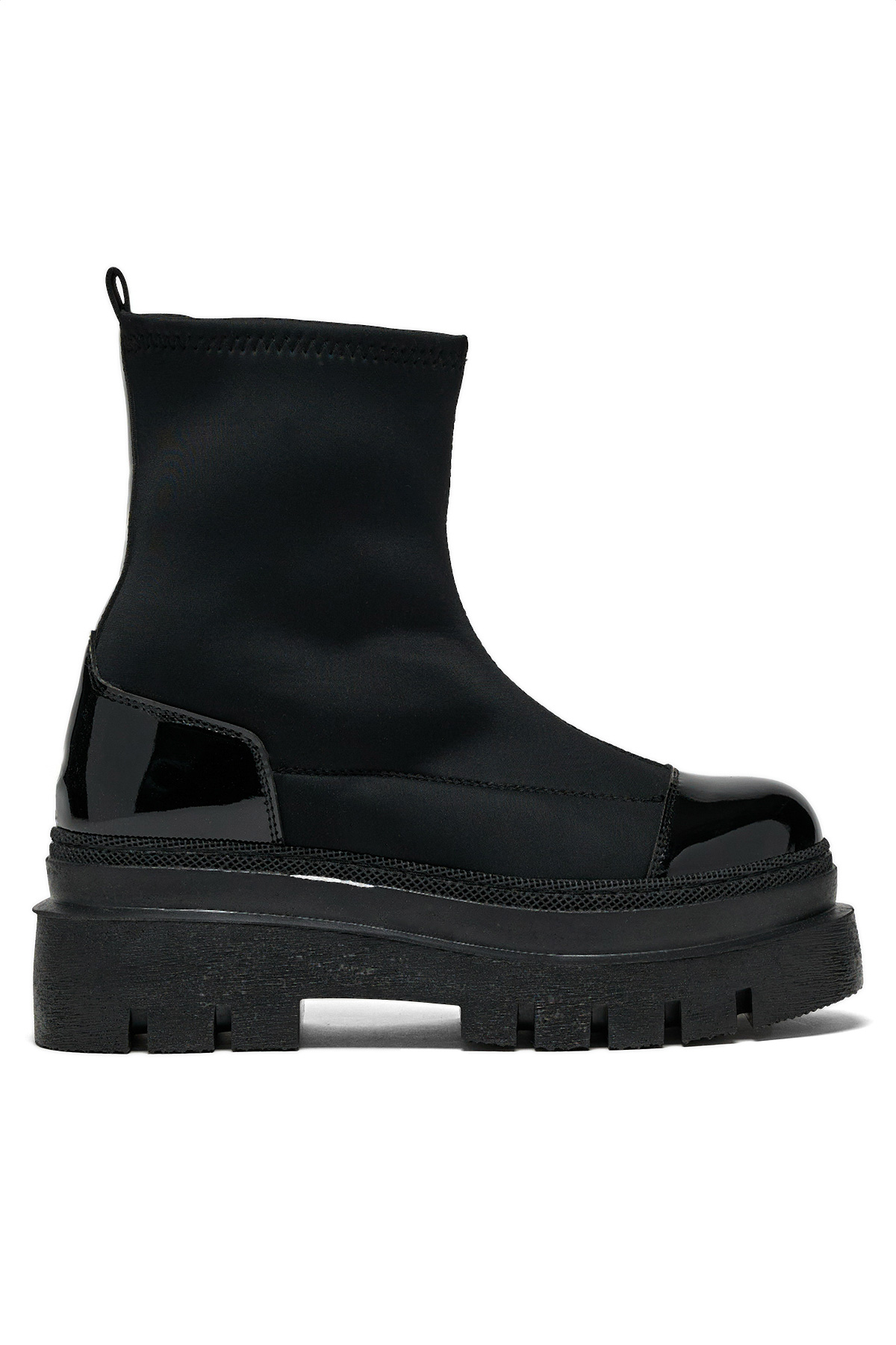 Kadın Siyah Rugan Rahat Kalıp Yüksek Taban Streç Çorap Bot - Görsel 3