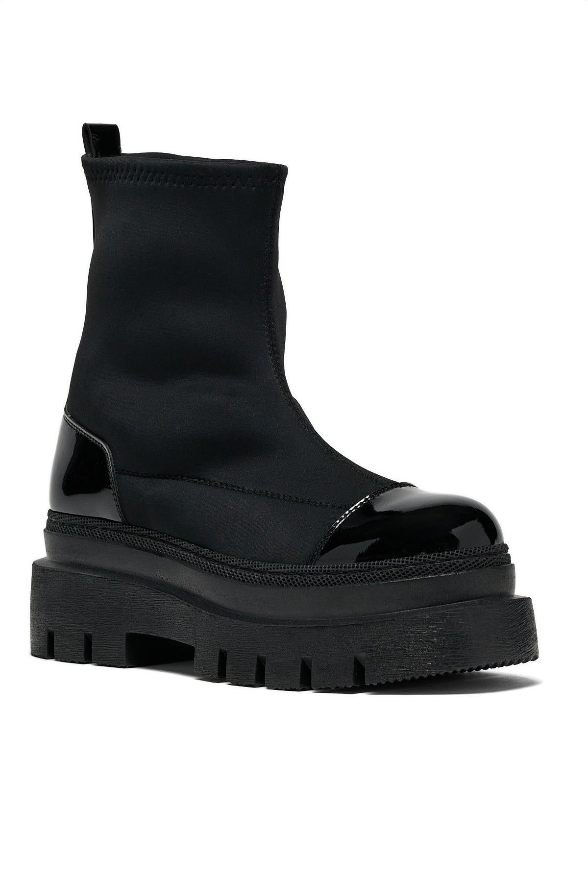 Kadın Siyah Rugan Rahat Kalıp Yüksek Taban Streç Çorap Bot - Görsel 4