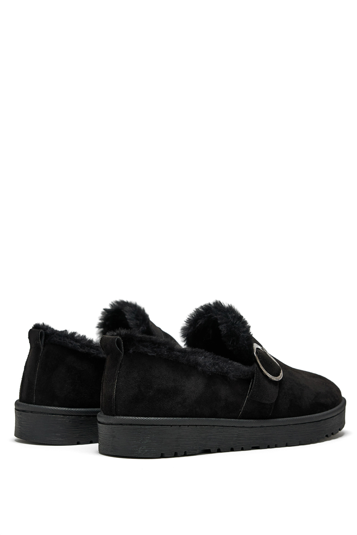 Kadın Siyah Süet Rahat Kalıp İçi Kürklü Tokalı Kısa Bot - Görsel 5