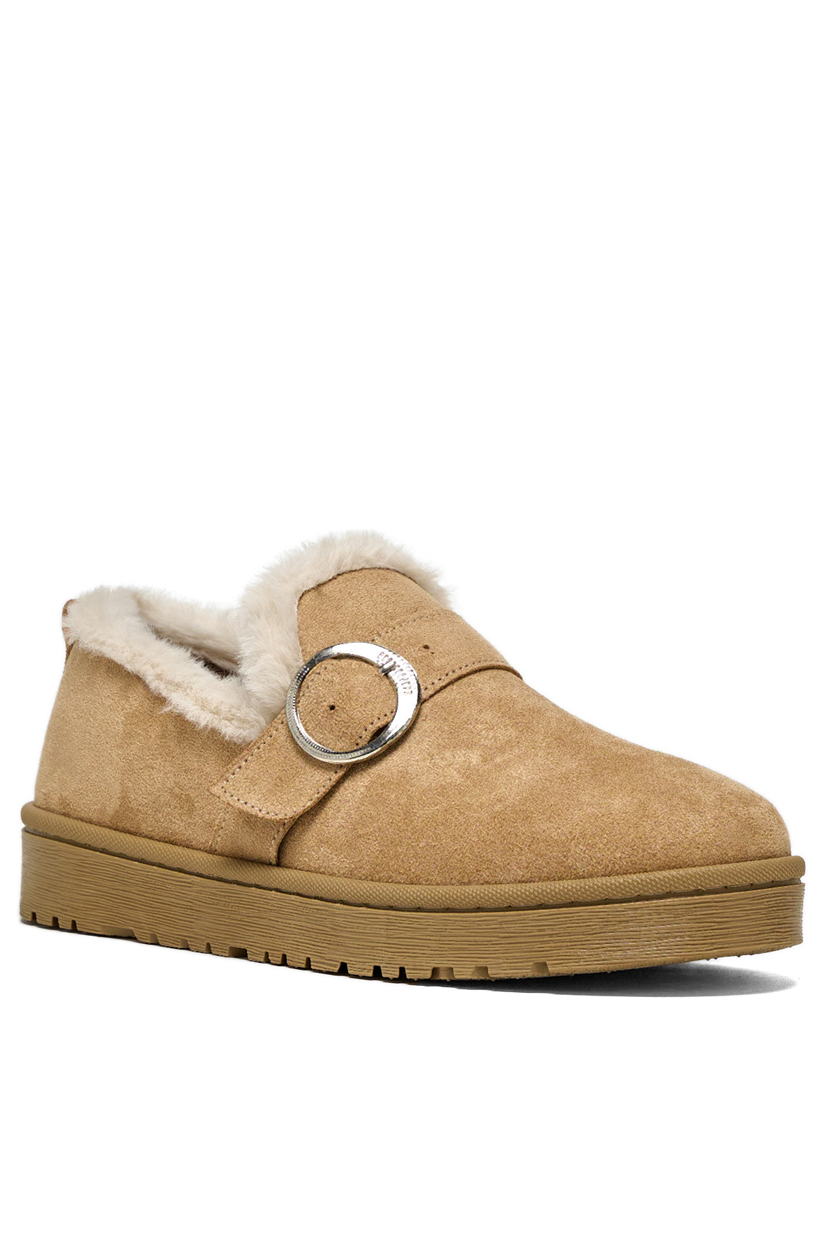 Kadın Nude Süet Rahat Kalıp İçi Kürklü Tokalı Kısa Bot - Görsel 3