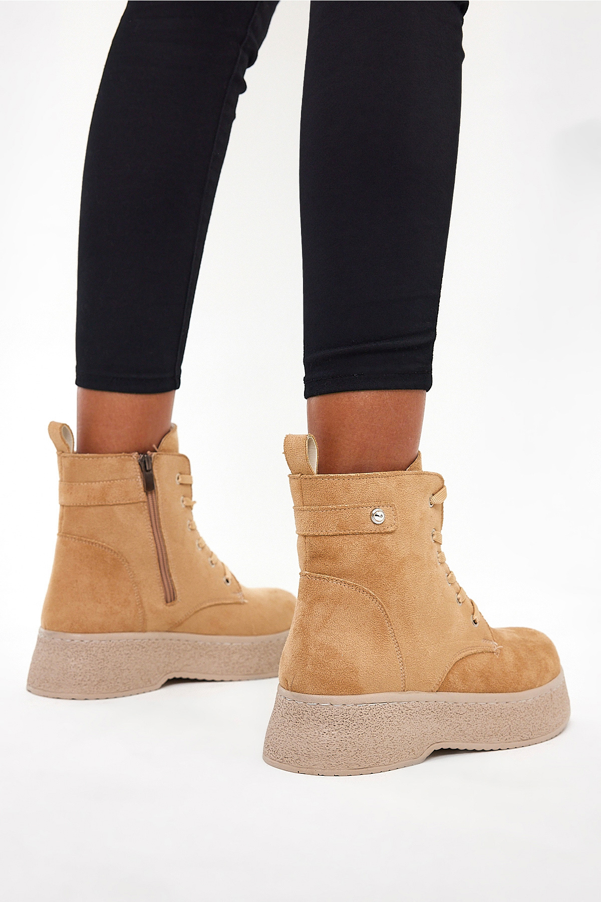 Kadın Nude Süet Yüksek Poli Taban Bağcıklı Süet Bot - Görsel 4