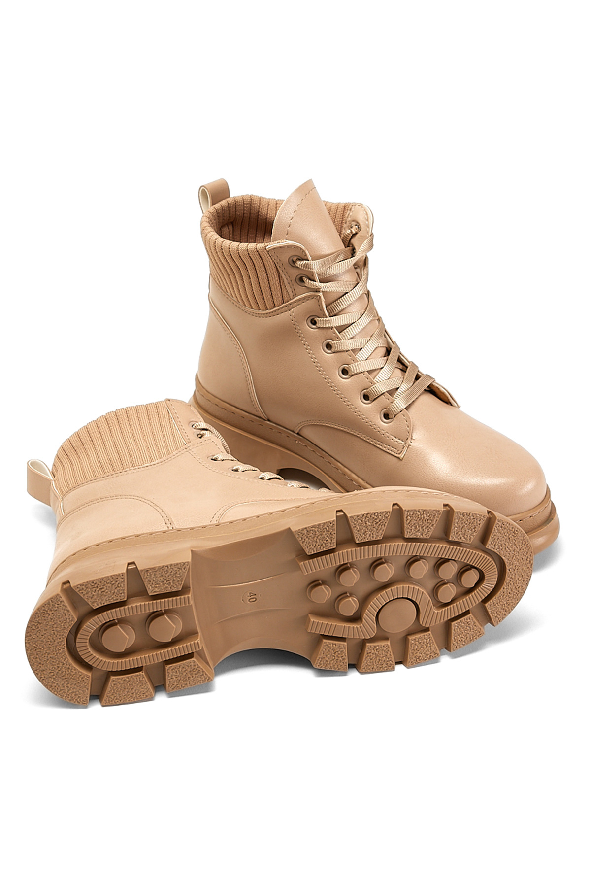 Kadın Nude Cilt Kalın Termo Taban Bileği Lastikli Bağcıklı Bot - Görsel 6