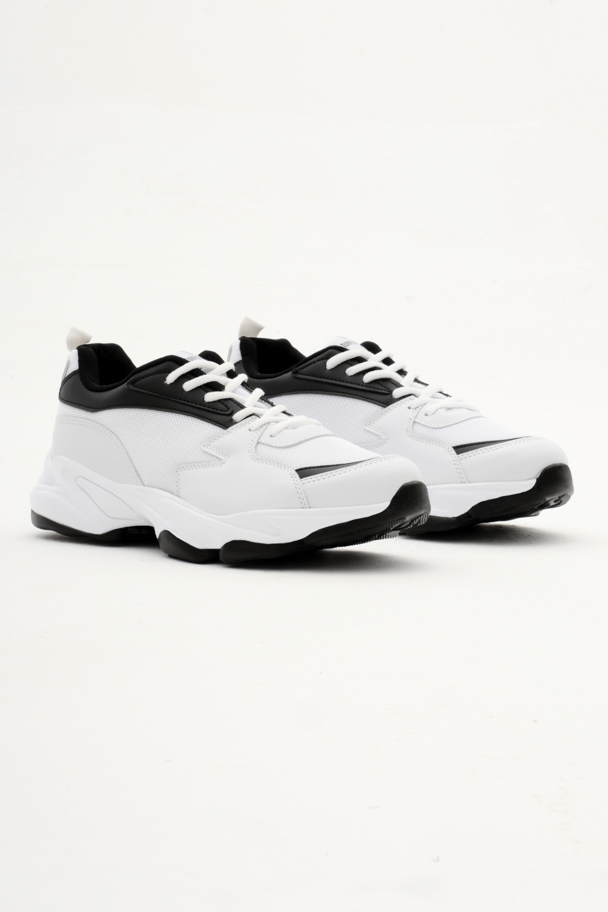 Unisex Beyaz Siyah File Rahat Kalıp Yüksek Poli Taban Bağcıklı Spor Ayakkabı - Görsel 3