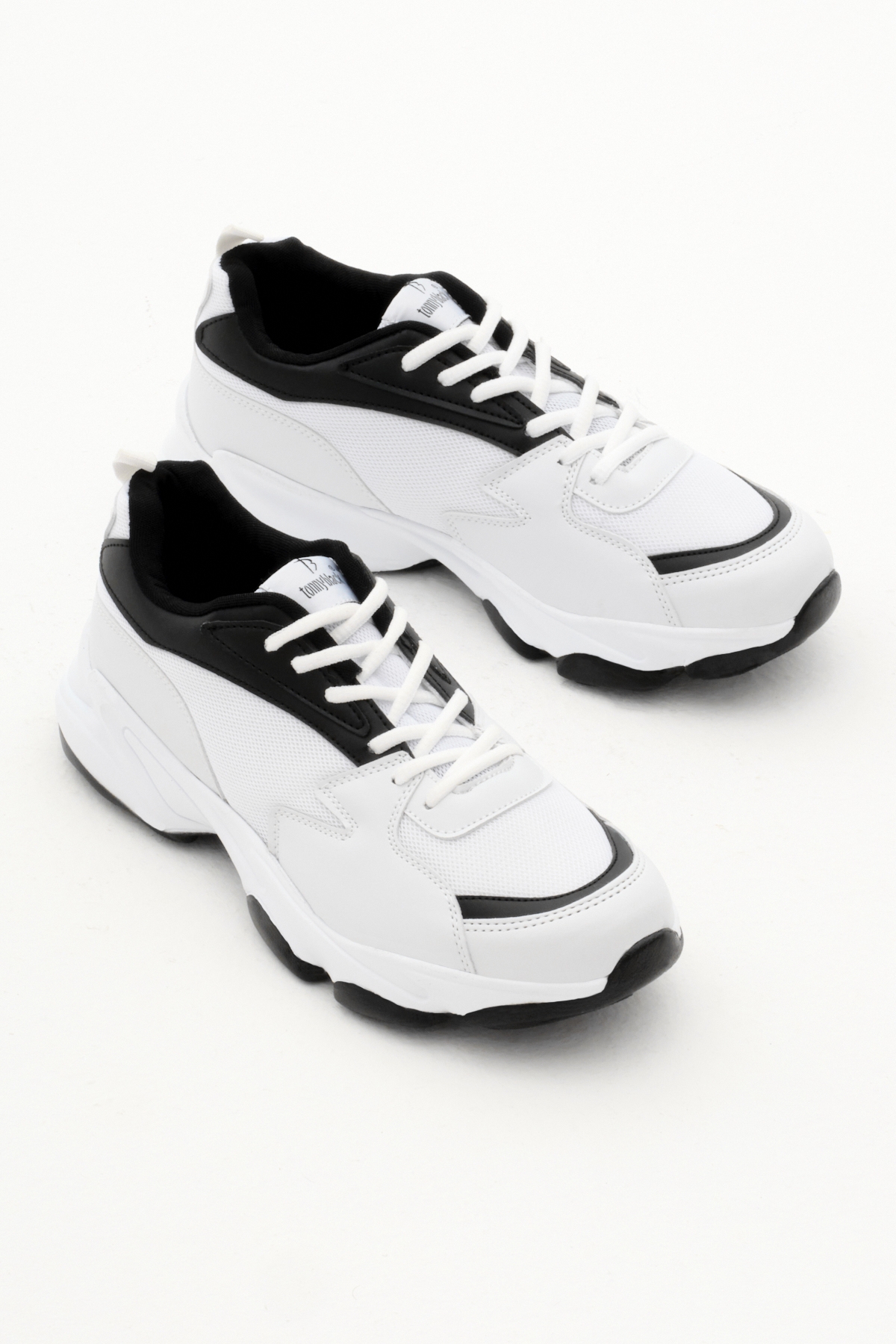 Unisex Beyaz Siyah File Rahat Kalıp Yüksek Poli Taban Bağcıklı Spor Ayakkabı - Görsel 4