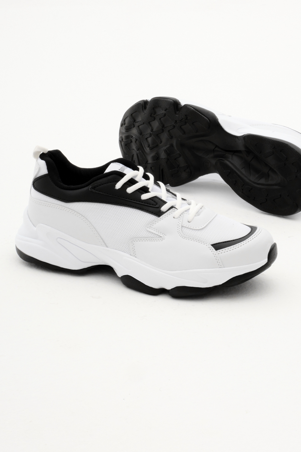 Unisex Beyaz Siyah File Rahat Kalıp Yüksek Poli Taban Bağcıklı Spor Ayakkabı - Görsel 5