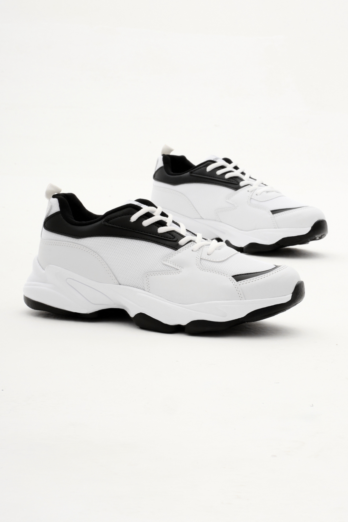 Unisex Beyaz Siyah File Rahat Kalıp Yüksek Poli Taban Bağcıklı Spor Ayakkabı - Görsel 6