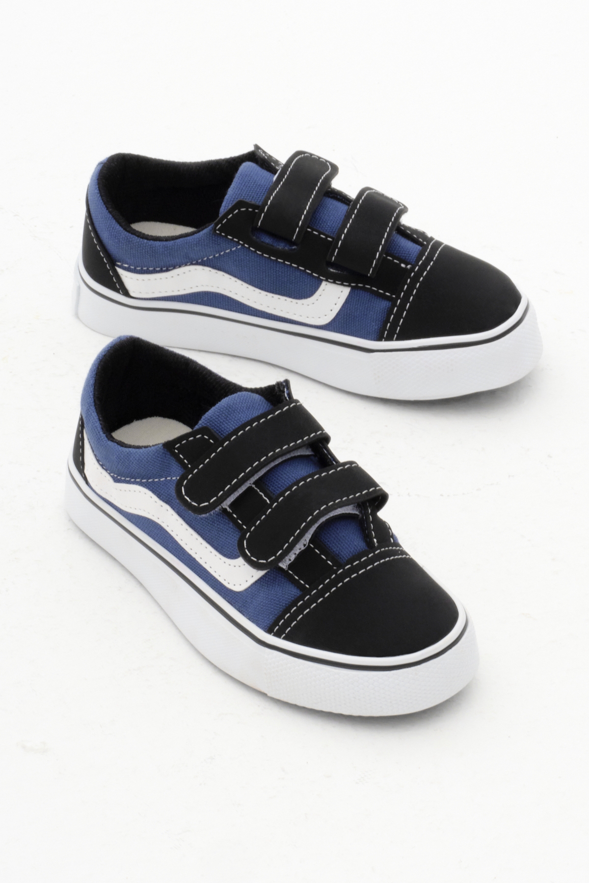 Çocuk Unisex Kot Mavi Kauçuk Taban Keten Cırtlı Spor Ayakkabı - Görsel 4