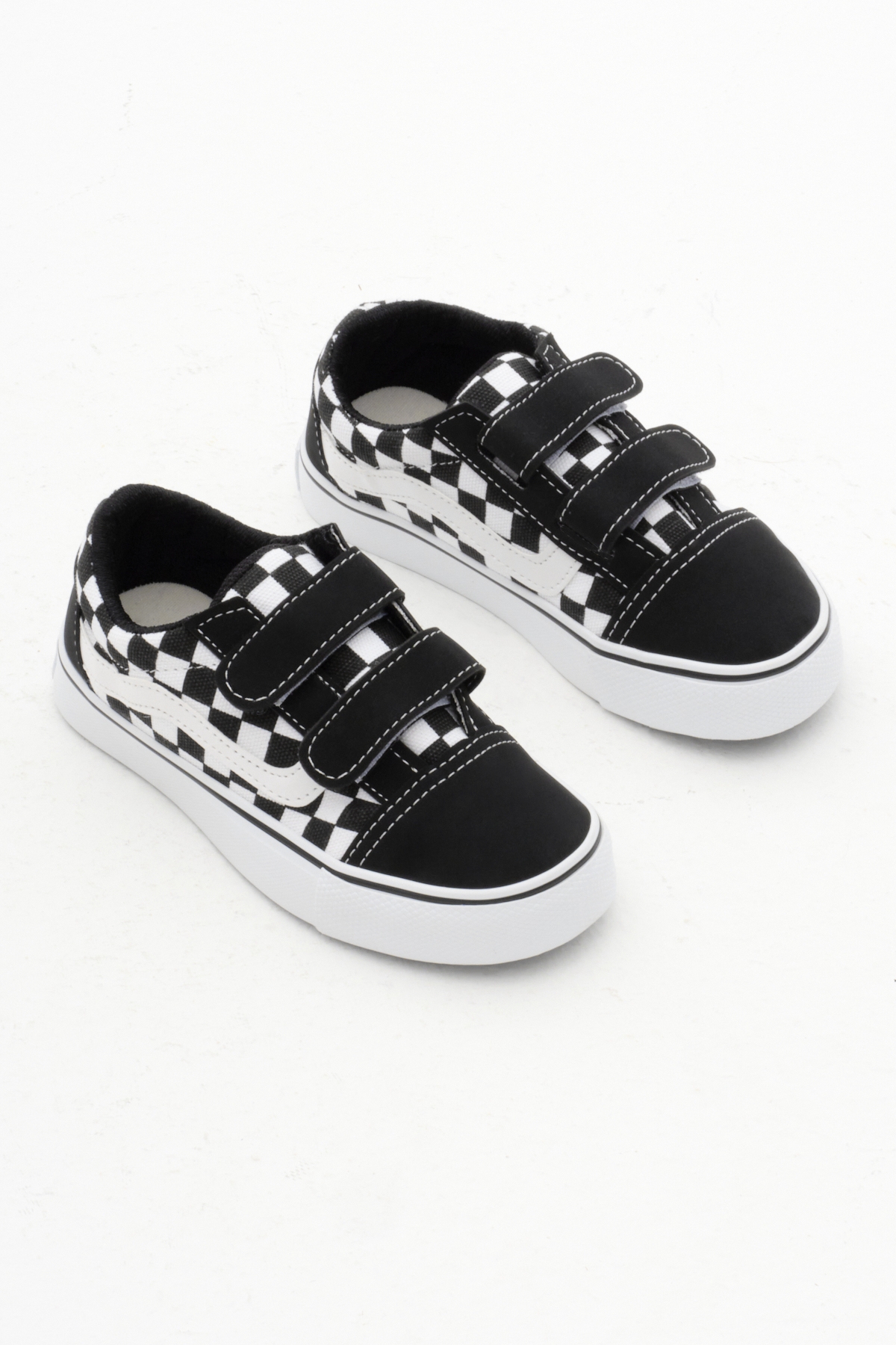 Çocuk Unisex Siyah Beyaz Kauçuk Taban Keten Cırtlı Spor Ayakkabı - Görsel 3