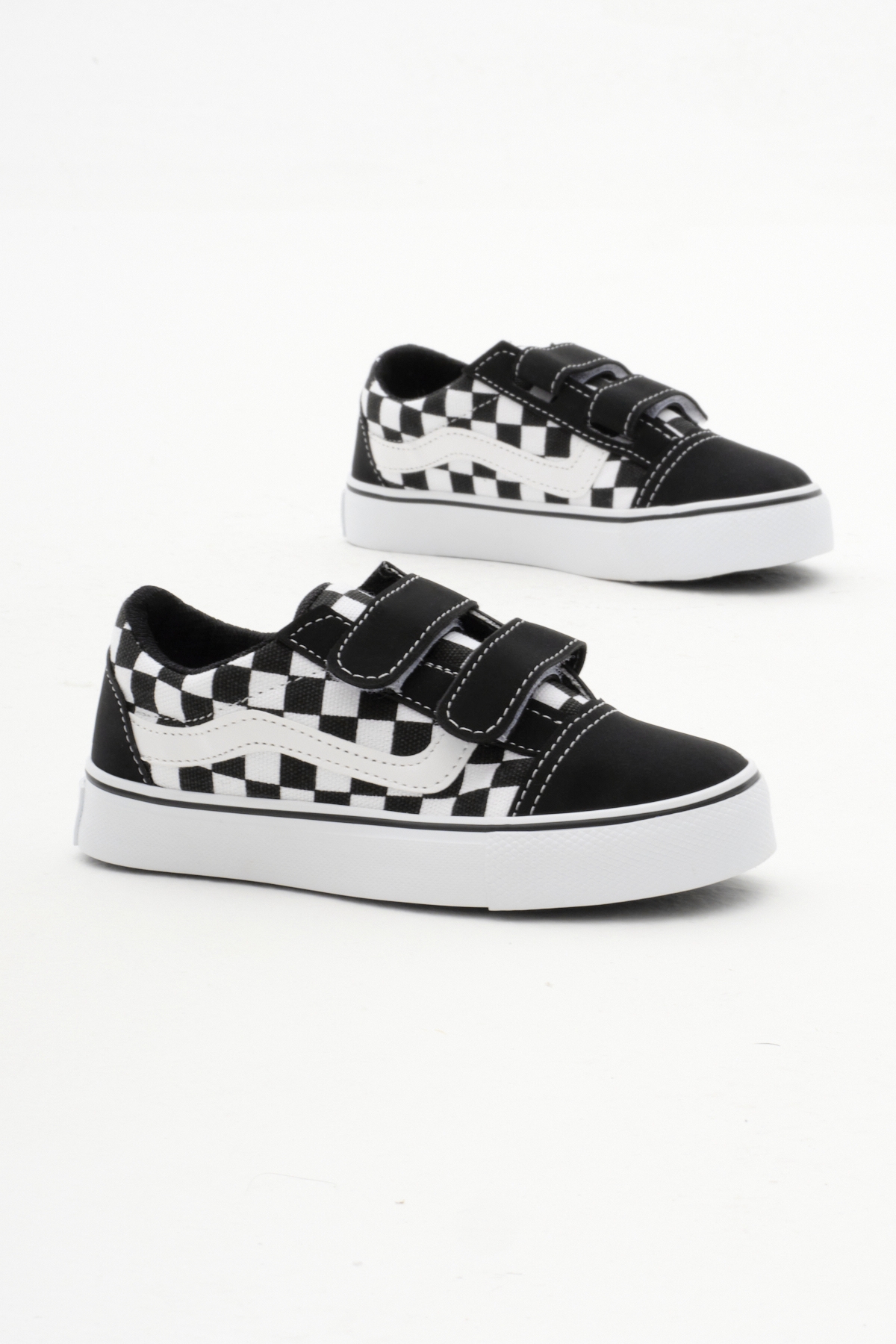 Çocuk Unisex Siyah Beyaz Kauçuk Taban Keten Cırtlı Spor Ayakkabı - Görsel 4