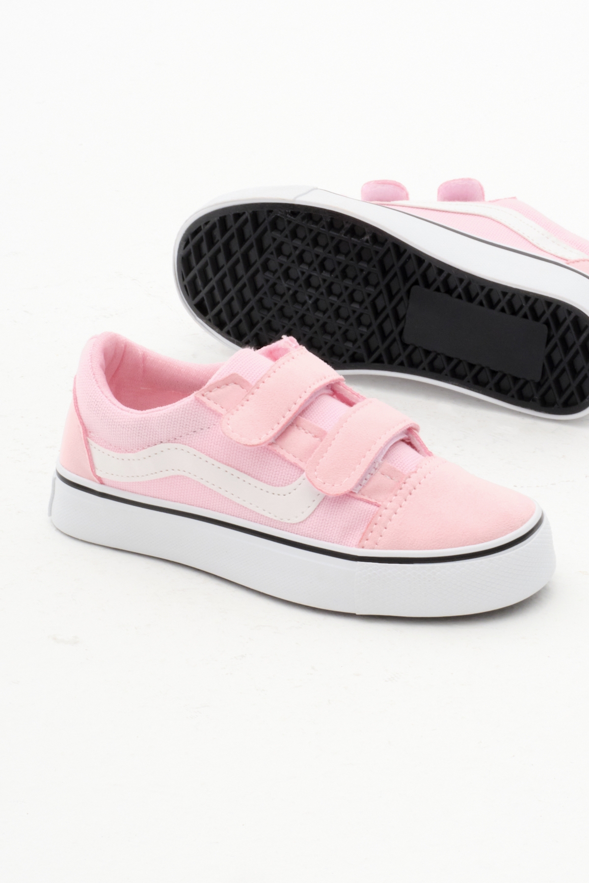 Çocuk Unisex Pembe Kauçuk Taban Keten Cırtlı Spor Ayakkabı - Görsel 5