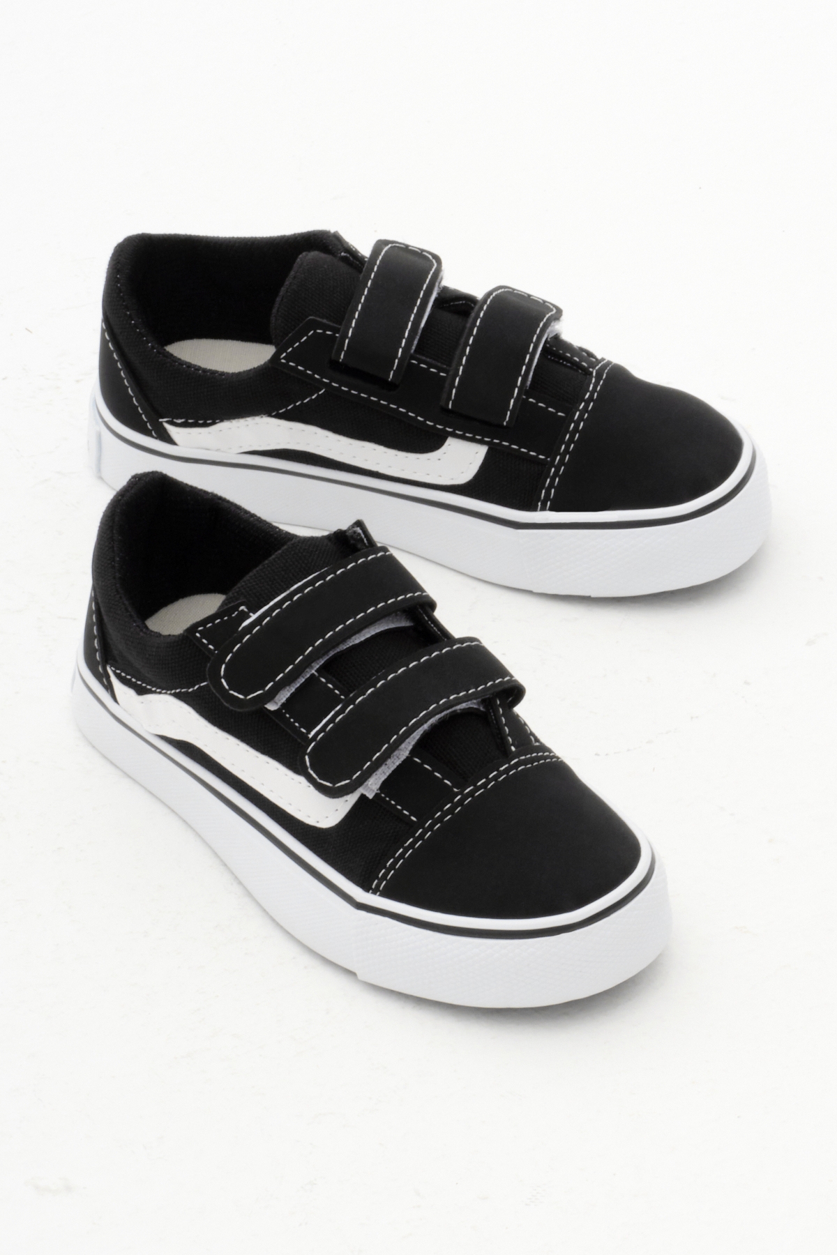 Çocuk Unisex Siyah Kauçuk Taban Keten Cırtlı Spor Ayakkabı - Görsel 4