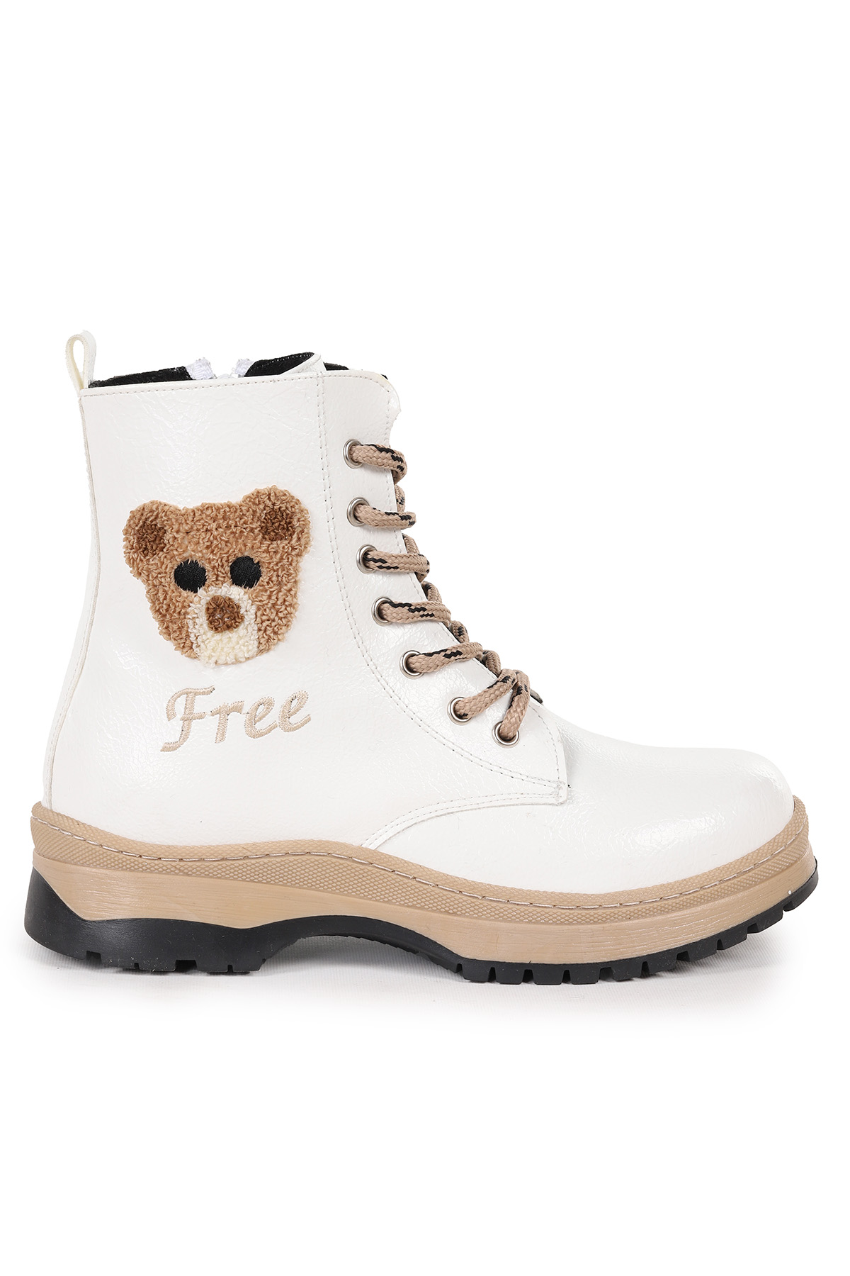 Teddy Kırışık Termo Taban Kız Çocuk Bot Beyaz - Görsel 4