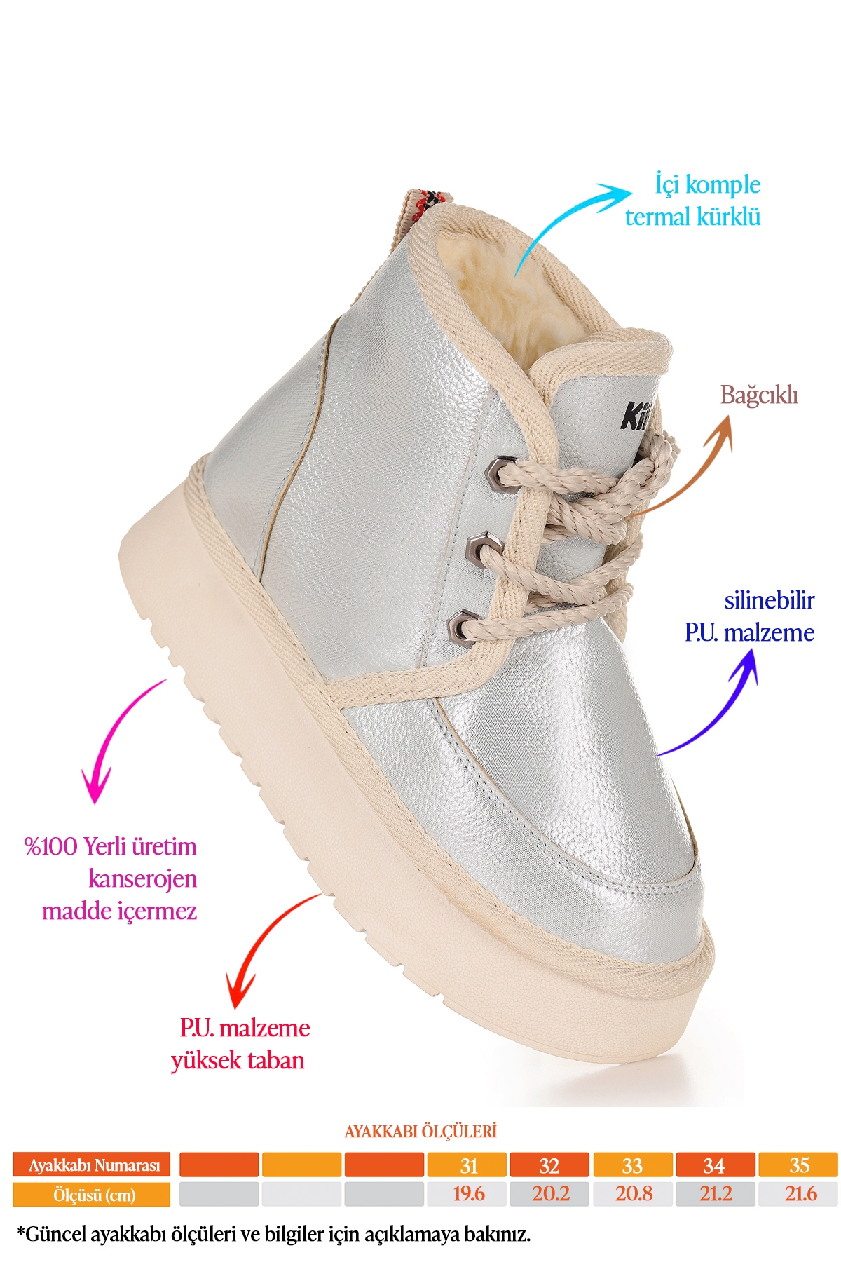 Buck Cilt Bağcıklı Kız Çocuk Bot Ayakkabı Gümüş - Görsel 3