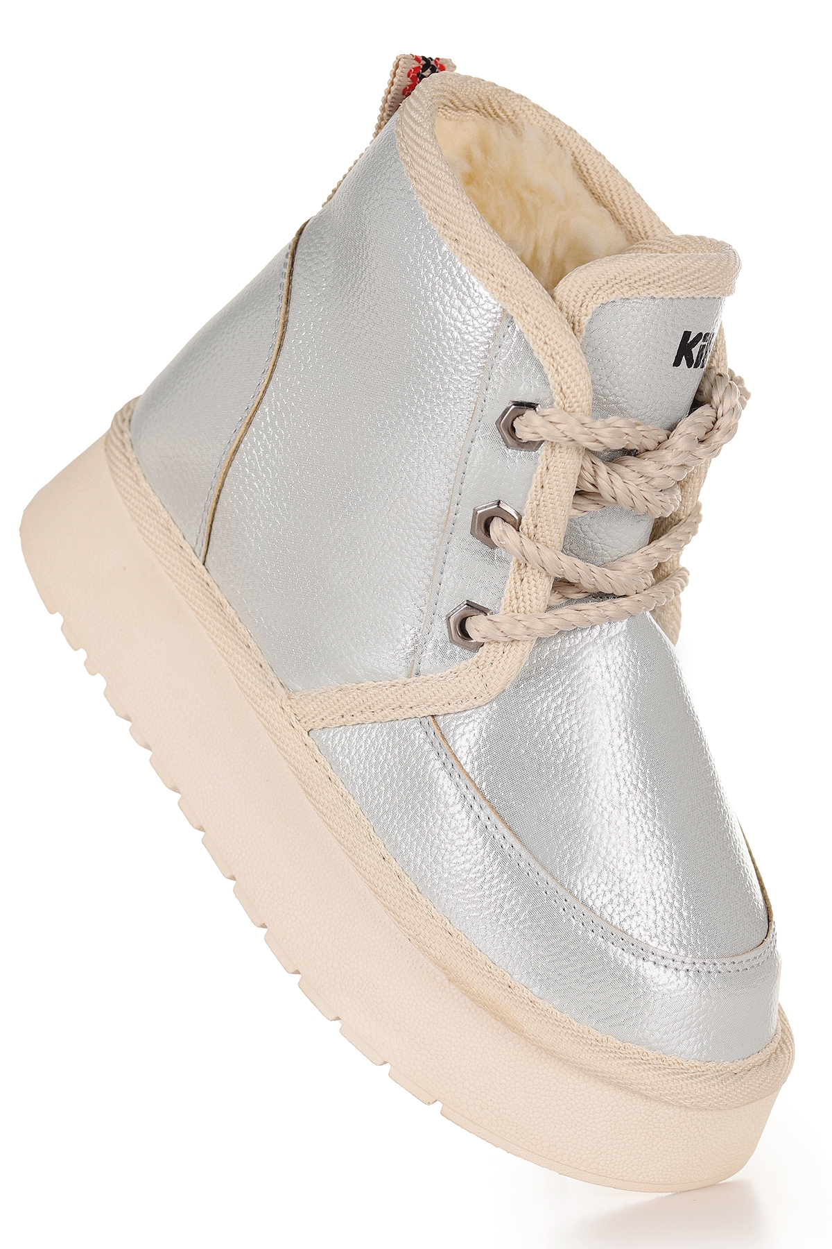 Buck Cilt Bağcıklı Kız Çocuk Bot Ayakkabı Gümüş - Görsel 4