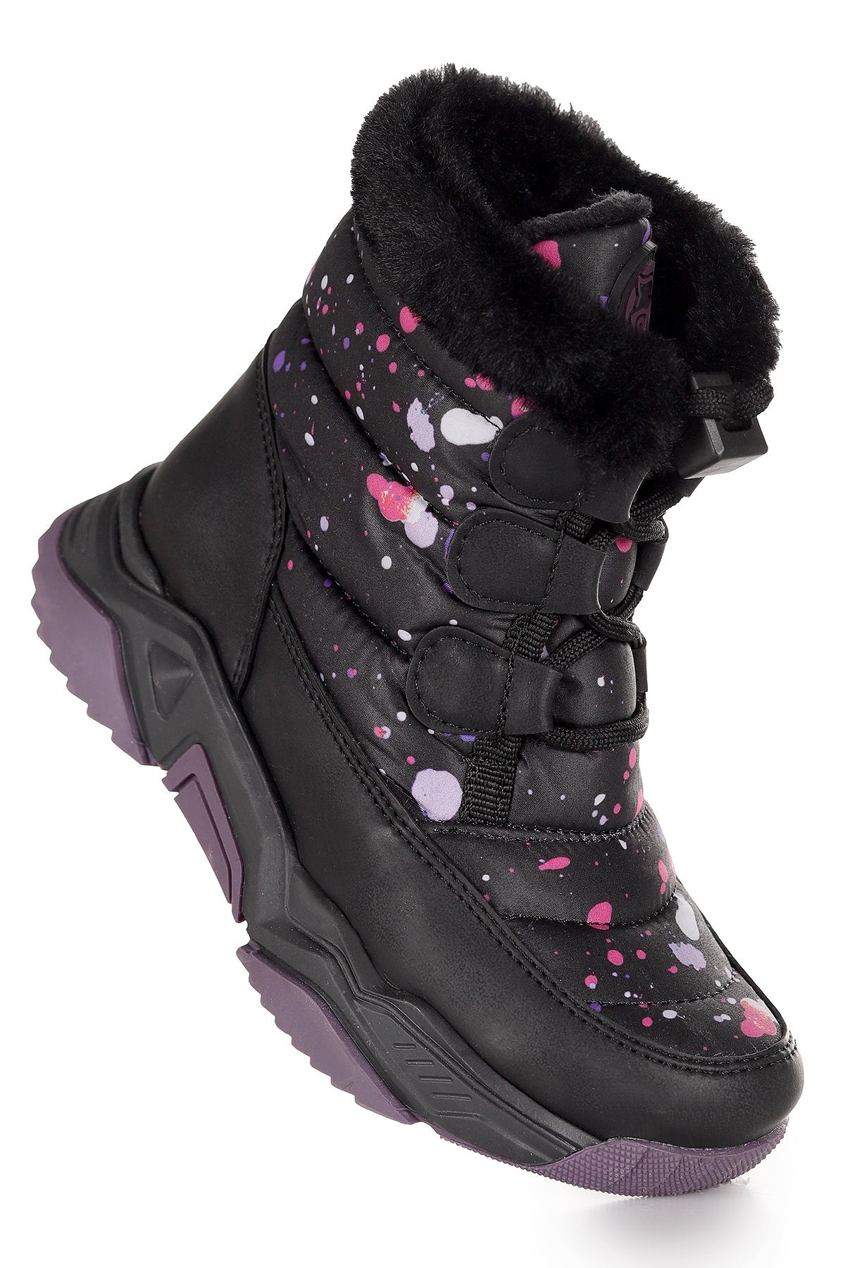 Bambu Bağcıklı Kız Çocuk Kar Botu Siyah - Pembe - Görsel 4