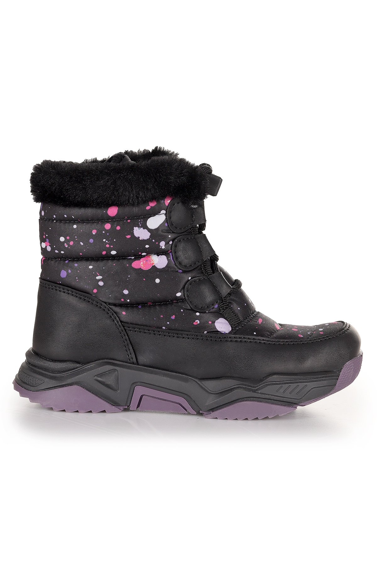 Bambu Bağcıklı Kız Çocuk Kar Botu Siyah - Pembe - Görsel 5
