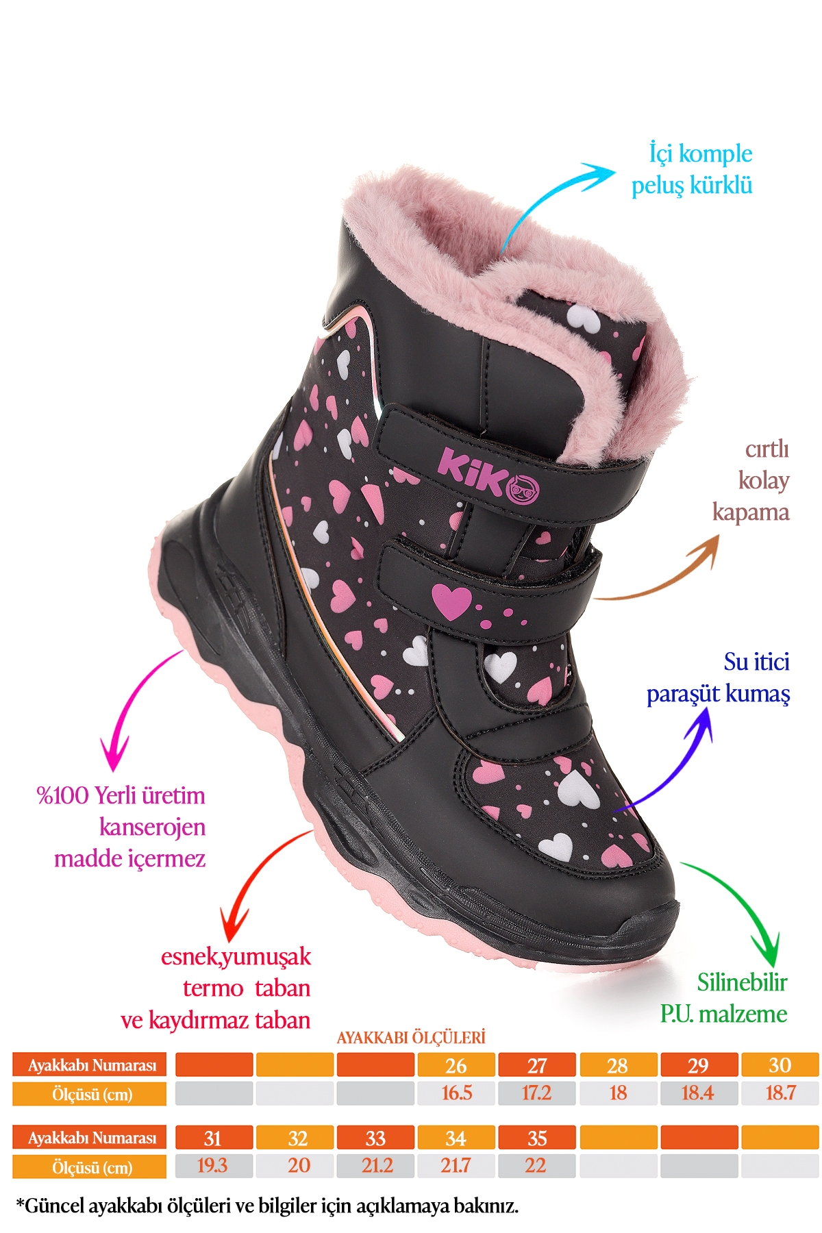 Kartanesi Cırtlı Kız Çocuk Kar Bot Soğuk Suya Dayanıklı Siyah - Görsel 3