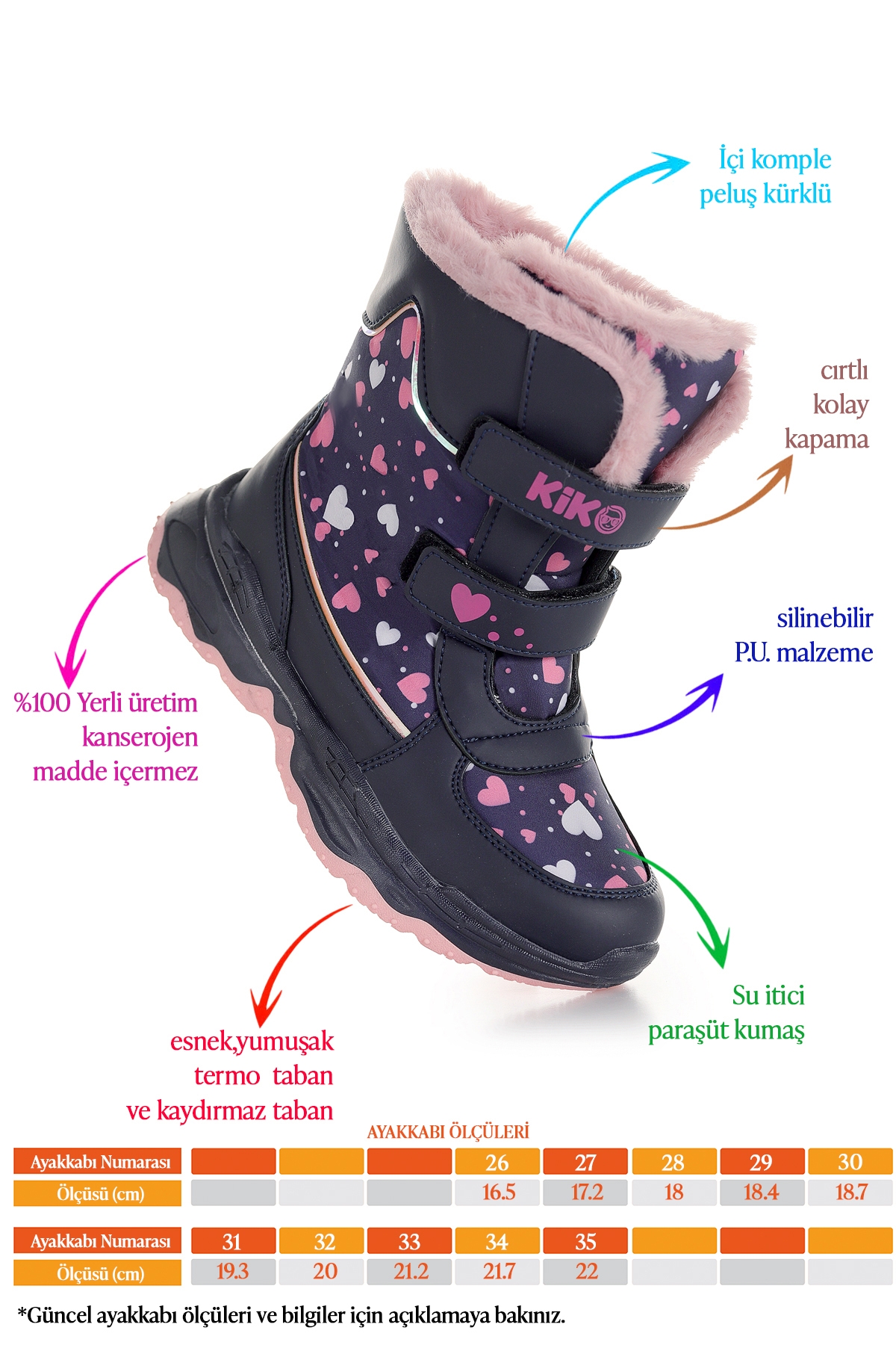 Kartanesi Cırtlı Kız Çocuk Kar Bot Soğuk Suya Dayanıklı Lacivert - Görsel 3