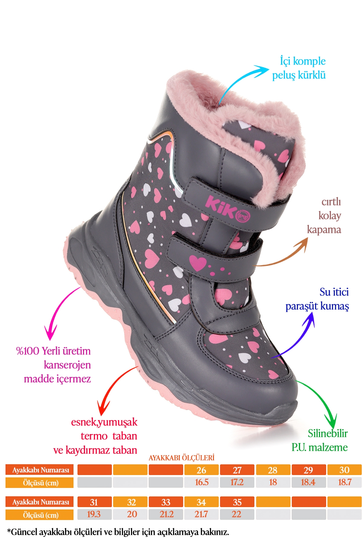 Kartanesi Cırtlı Kız Çocuk Kar Bot Soğuk Suya Dayanıklı Füme - Görsel 3