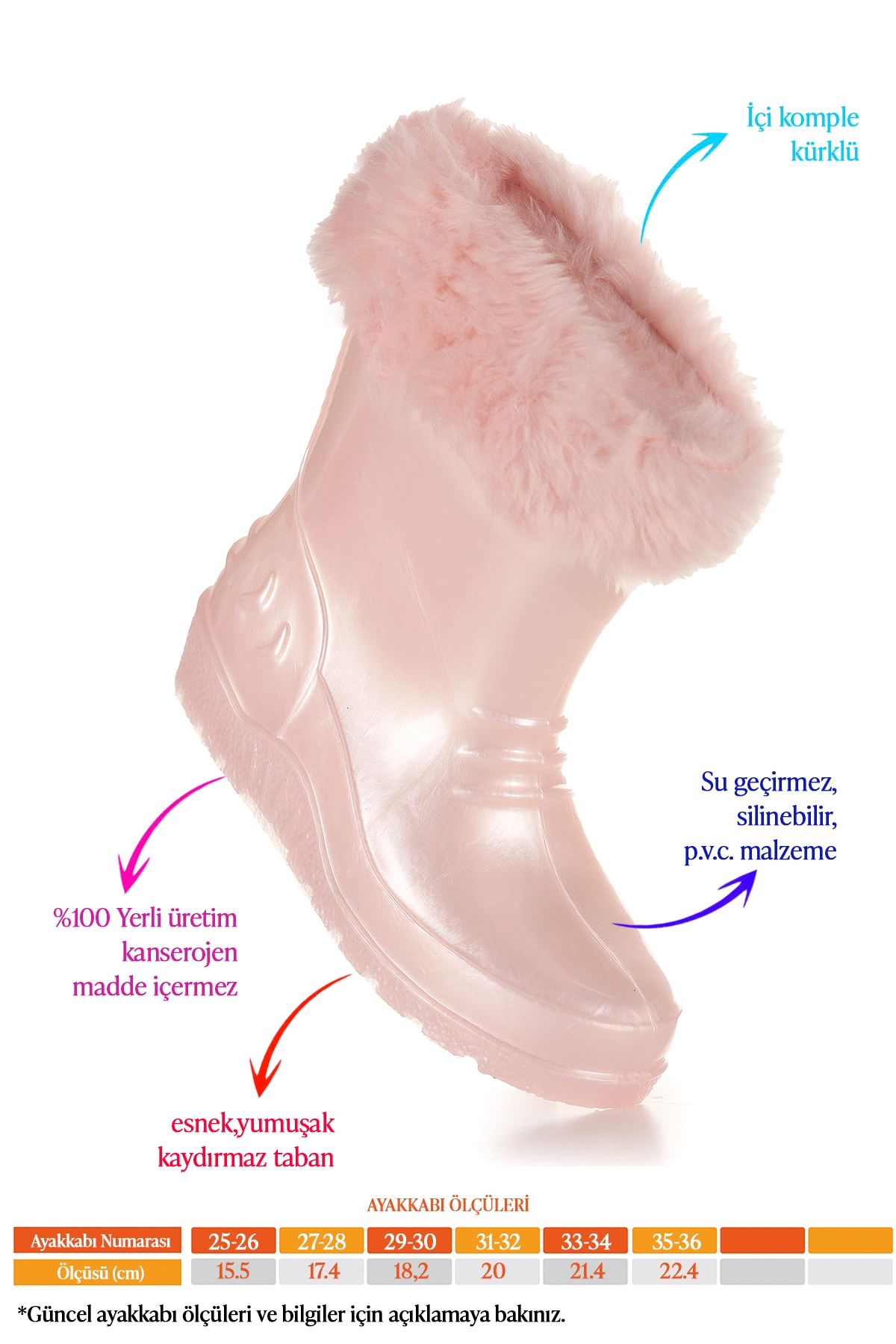 Manas Sedefli Su Geçirmez Kız Çocuk Yağmur Çizmesi Pudra - Görsel 3