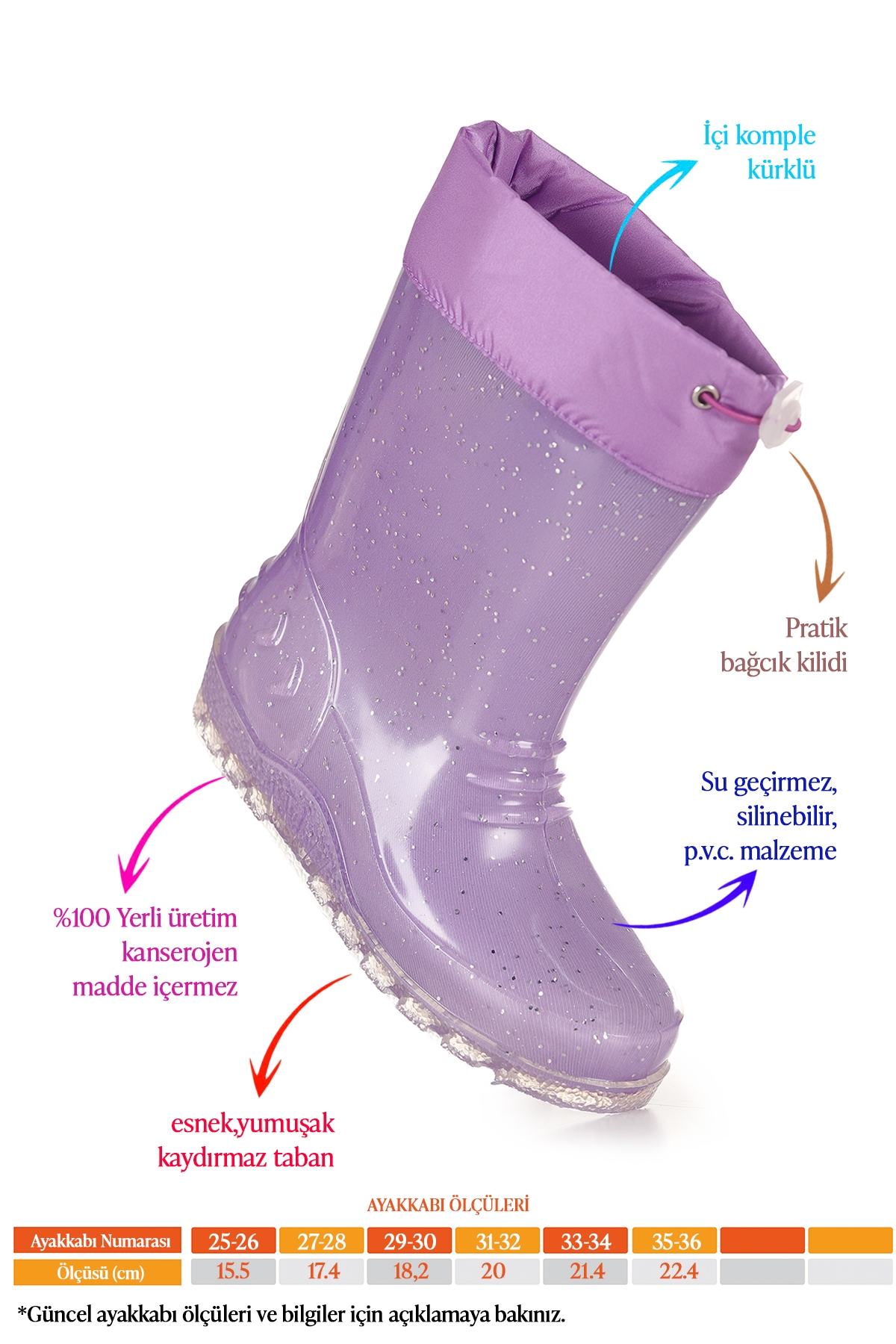 Kiko Kids Savana Su Geçirmez Kız Çocuk Yağmur Çizmesi Lila - Lila - Görsel 3