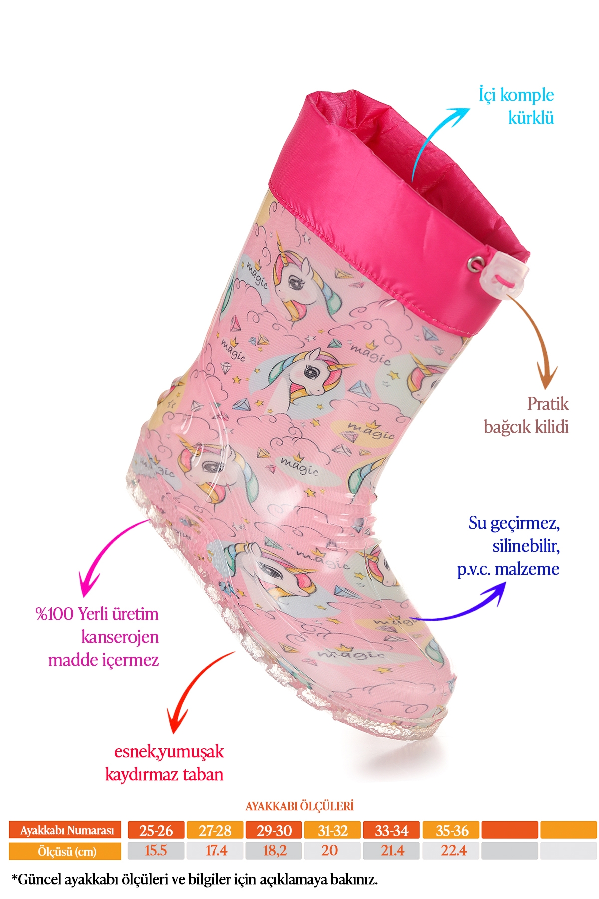 Unicorn Su Geçirmez Kız Çocuk Yağmur Çizmesi Pembe - Turkuaz - Görsel 3