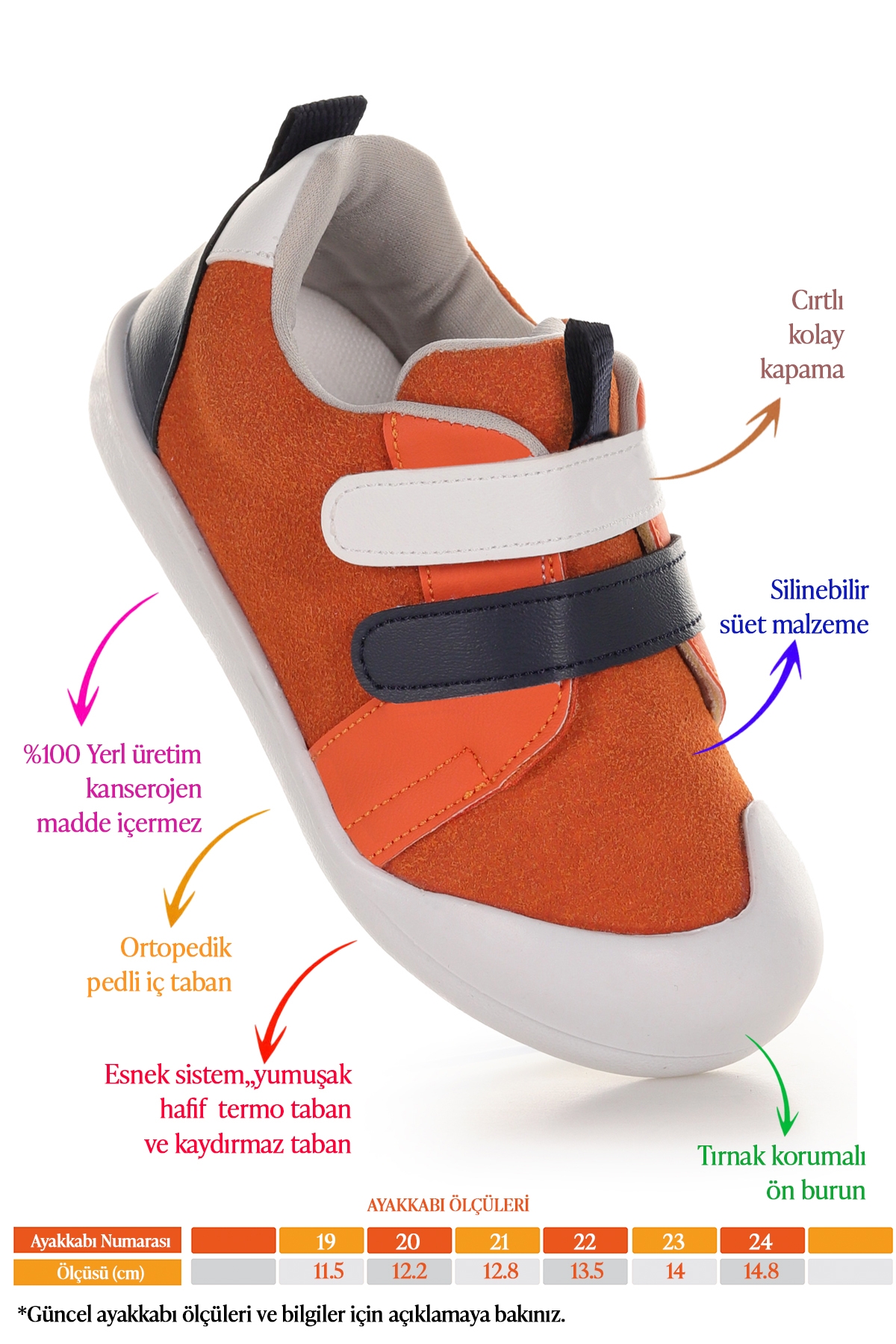 Şifu İlk Adım Cırtlı Erkek Bebek Spor Ayakkabı Turuncu - Lacivert - Görsel 3