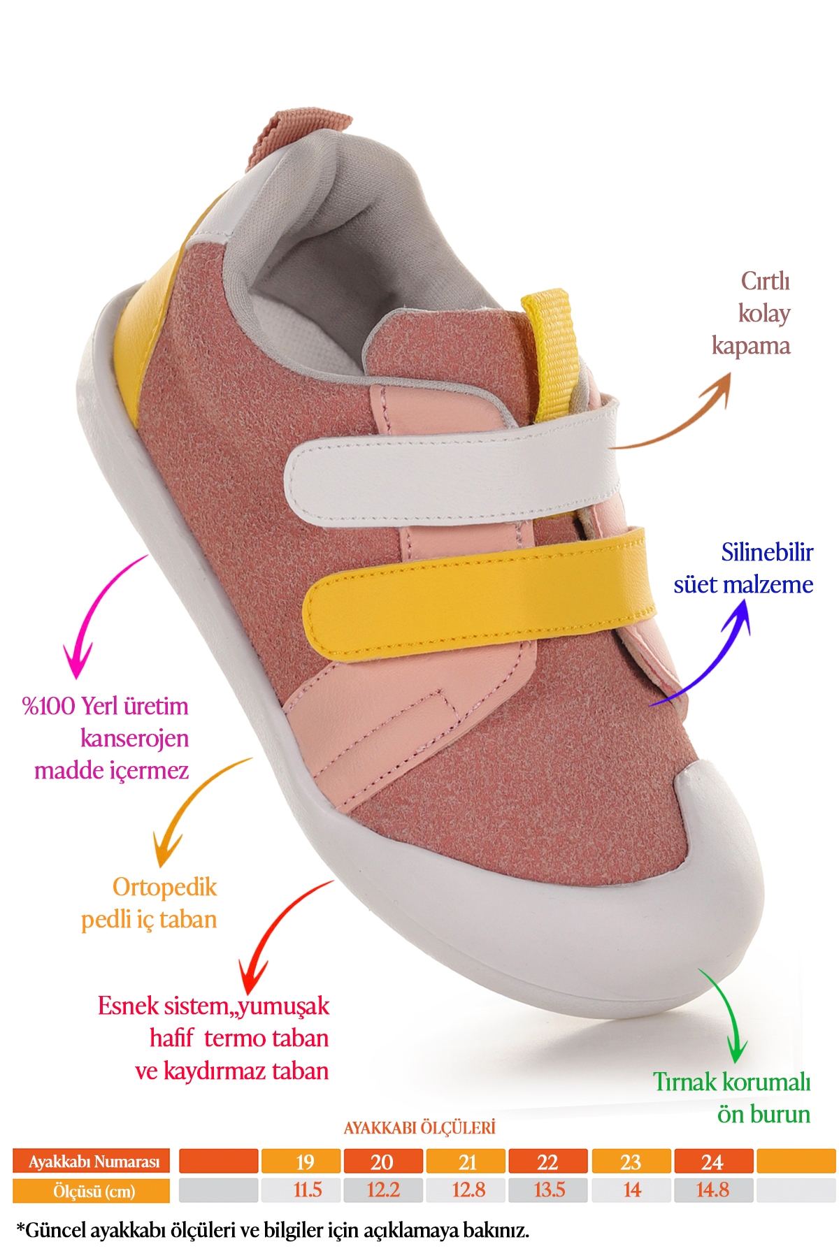 Şifu İlk Adım Cırtlı Kız Bebek Spor Ayakkabı Pudra - Sarı - Görsel 3