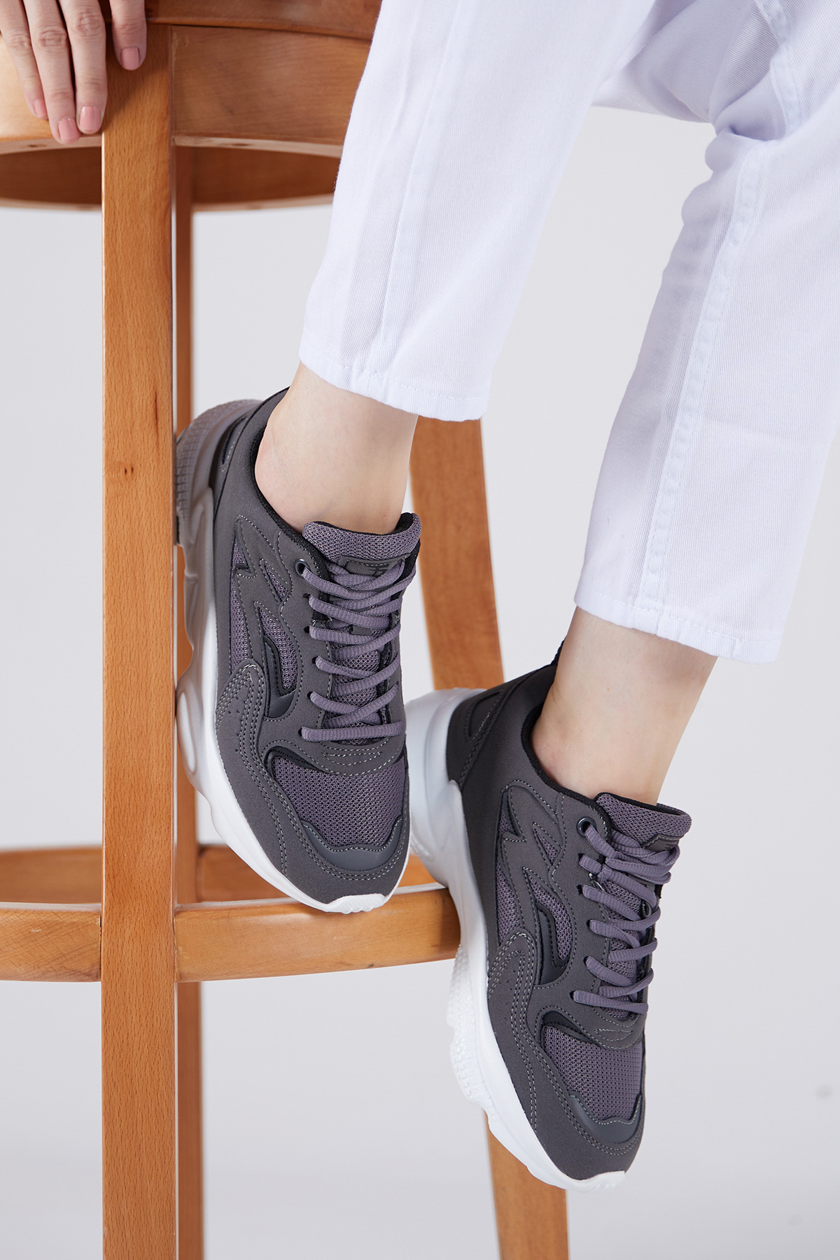 Tonny Black Unisex Füme Rahat Kalıp Yüksek Taban Bağcıklı Spor Ayakkabı - Görsel 3