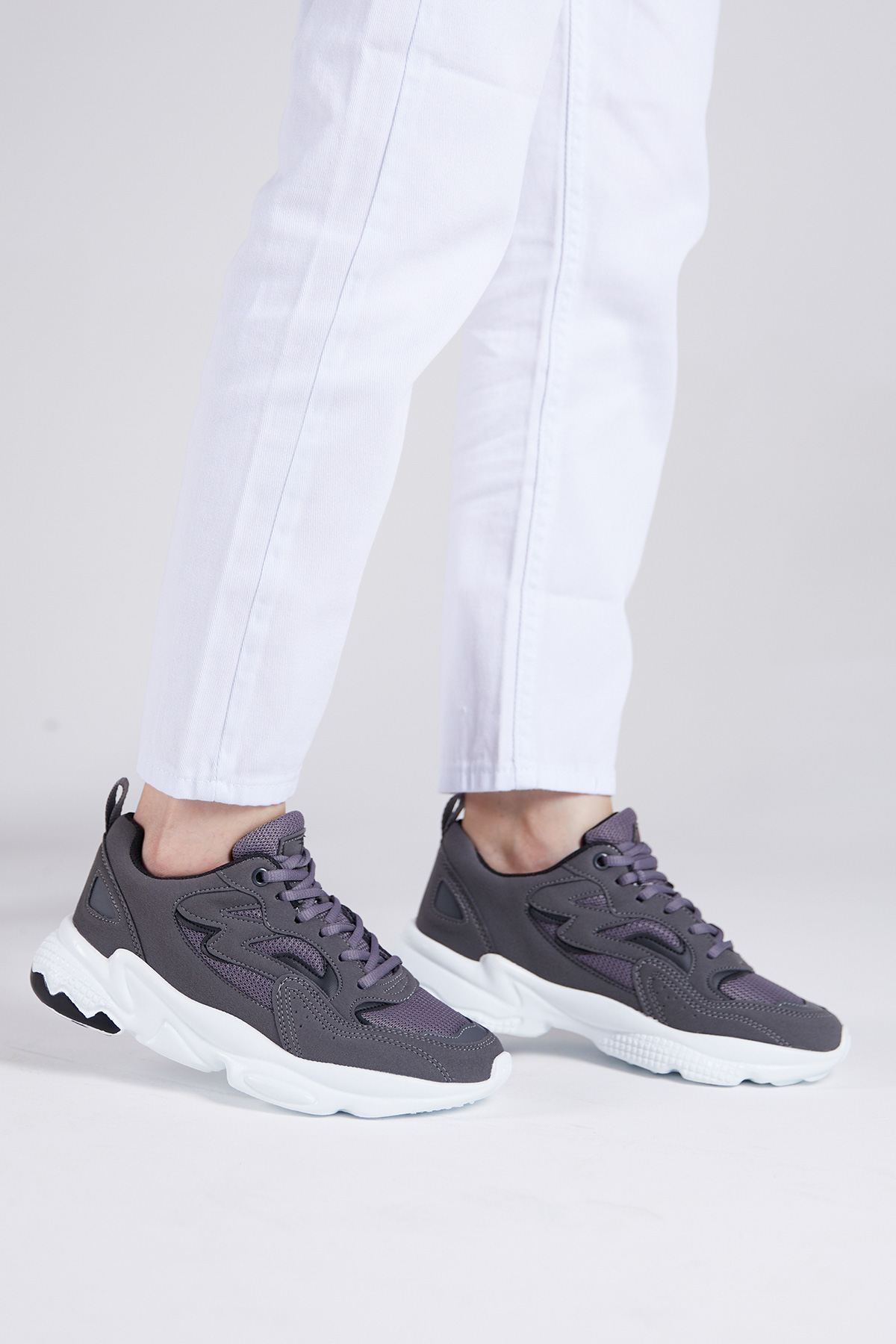 Tonny Black Unisex Füme Rahat Kalıp Yüksek Taban Bağcıklı Spor Ayakkabı - Görsel 5