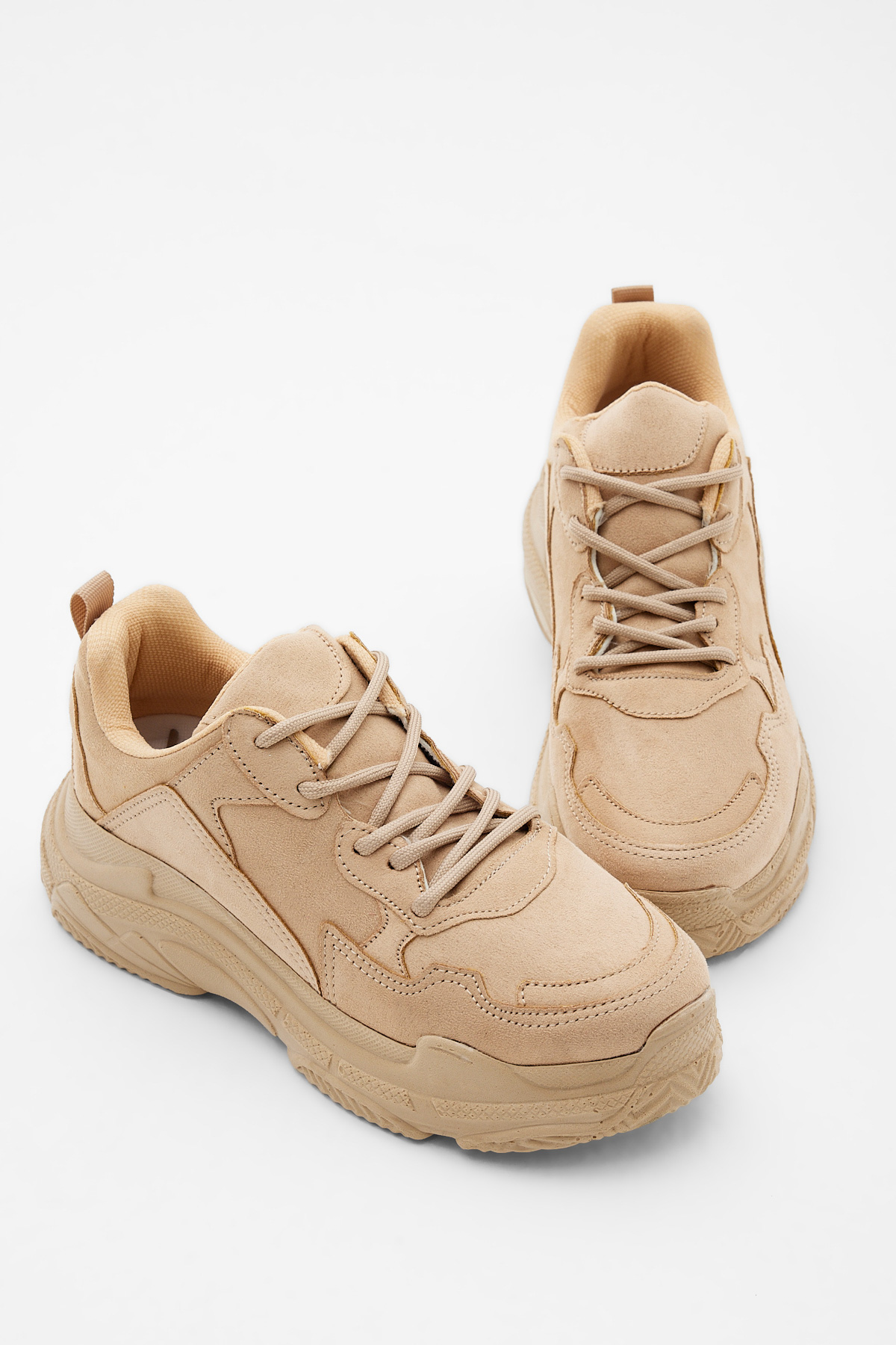 Kadın Bej Yüksek Taban Bağcıklı Spor Ayakkabı - Görsel 3