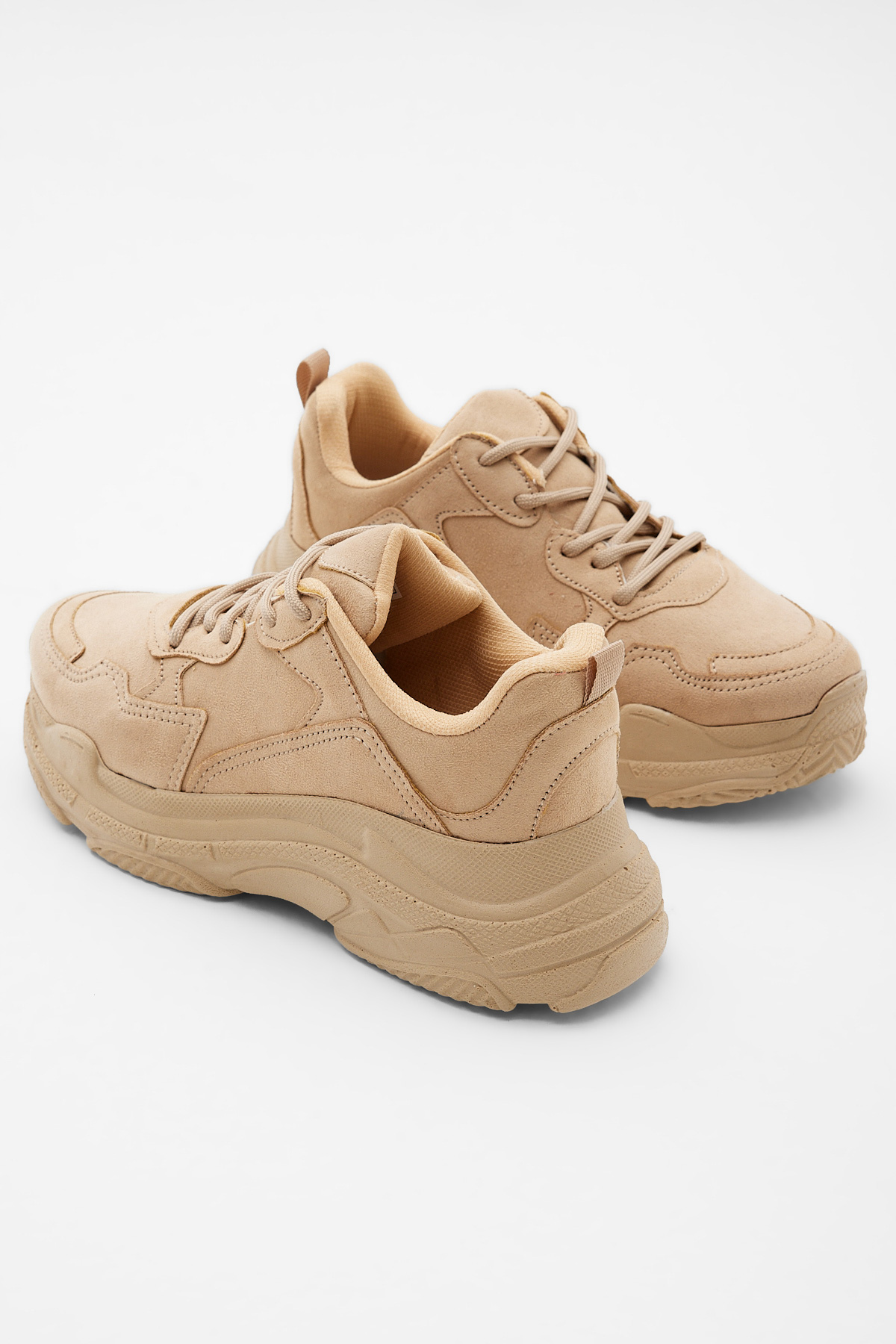 Kadın Bej Yüksek Taban Bağcıklı Spor Ayakkabı - Görsel 5