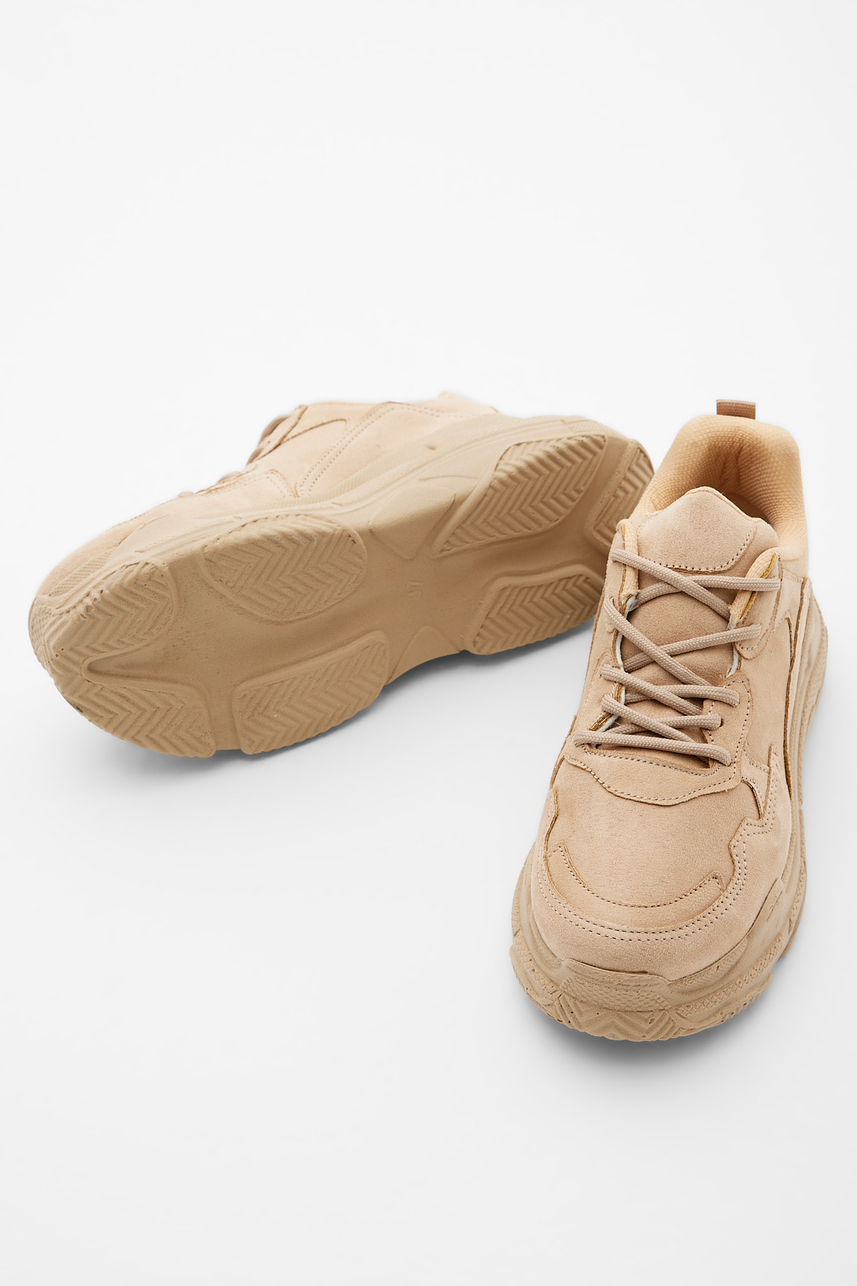 Kadın Bej Yüksek Taban Bağcıklı Spor Ayakkabı - Görsel 6