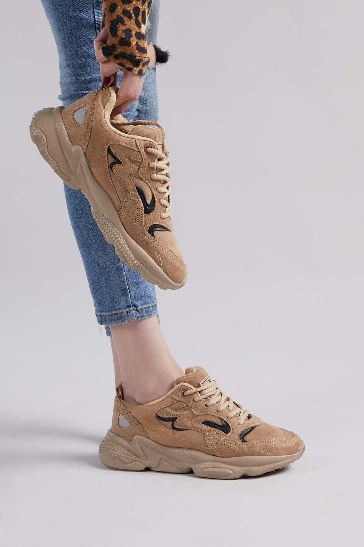 Unisex Toprak Rahat Kalıp Yüksek Taban Bağcıklı Spor Ayakkabı - Görsel 2