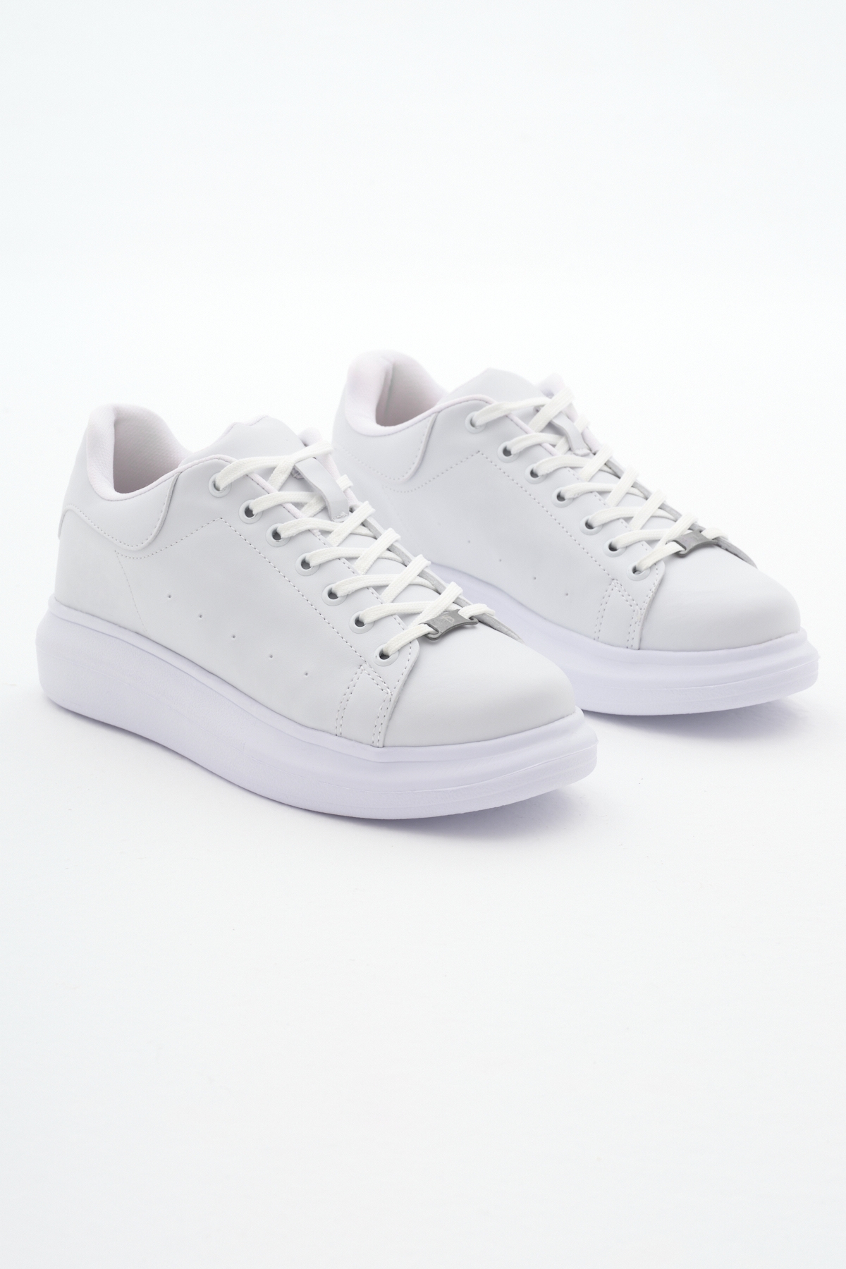 Unisex Beyaz Rahat Kalıp Yüksek Taban Bağcıklı Spor Ayakkabı - Görsel 4